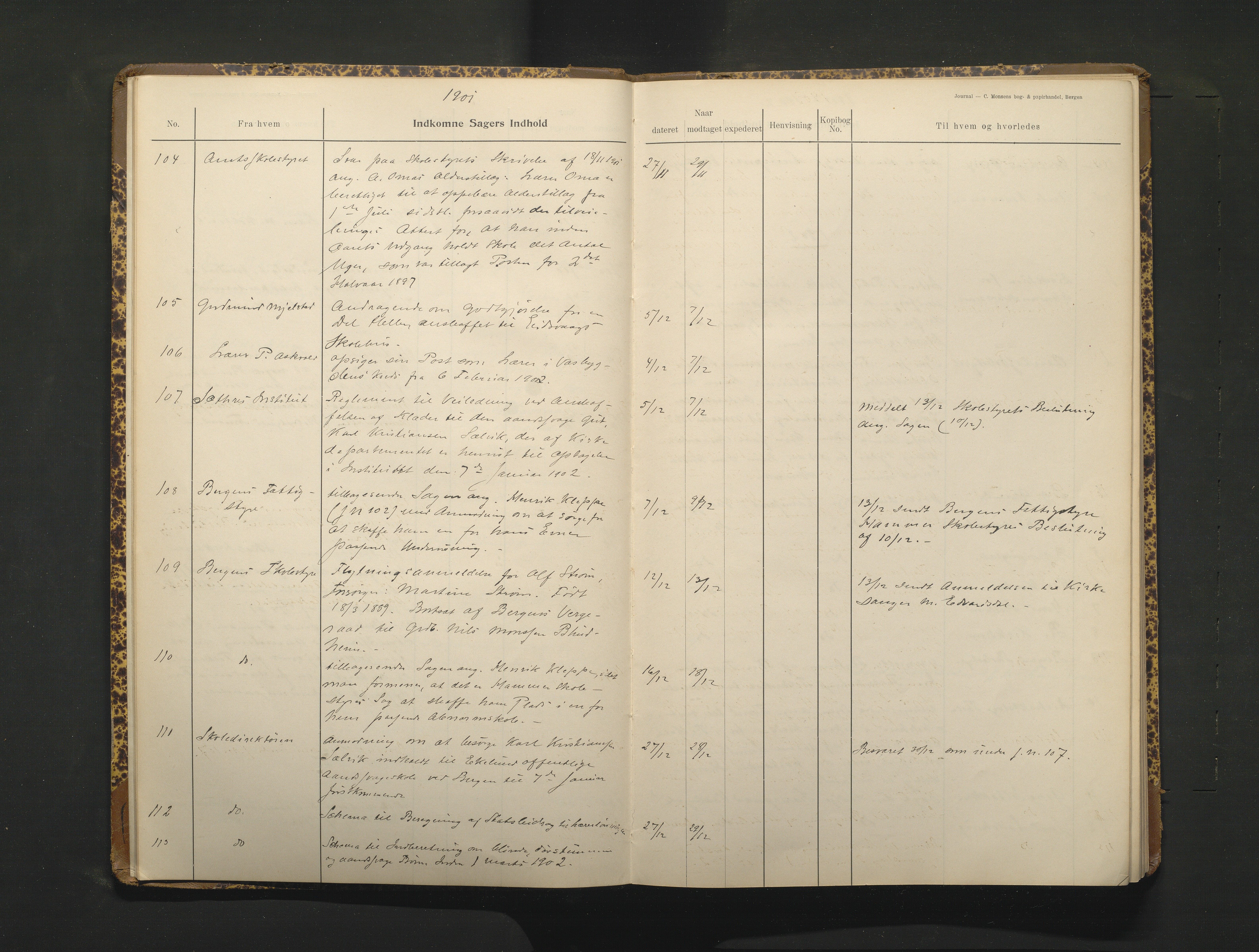 Hamre kommune. Skulestyret, IKAH/1254-211/C/Ca/L0003: Postjournal for Hamre skulestyre, 1901-1916