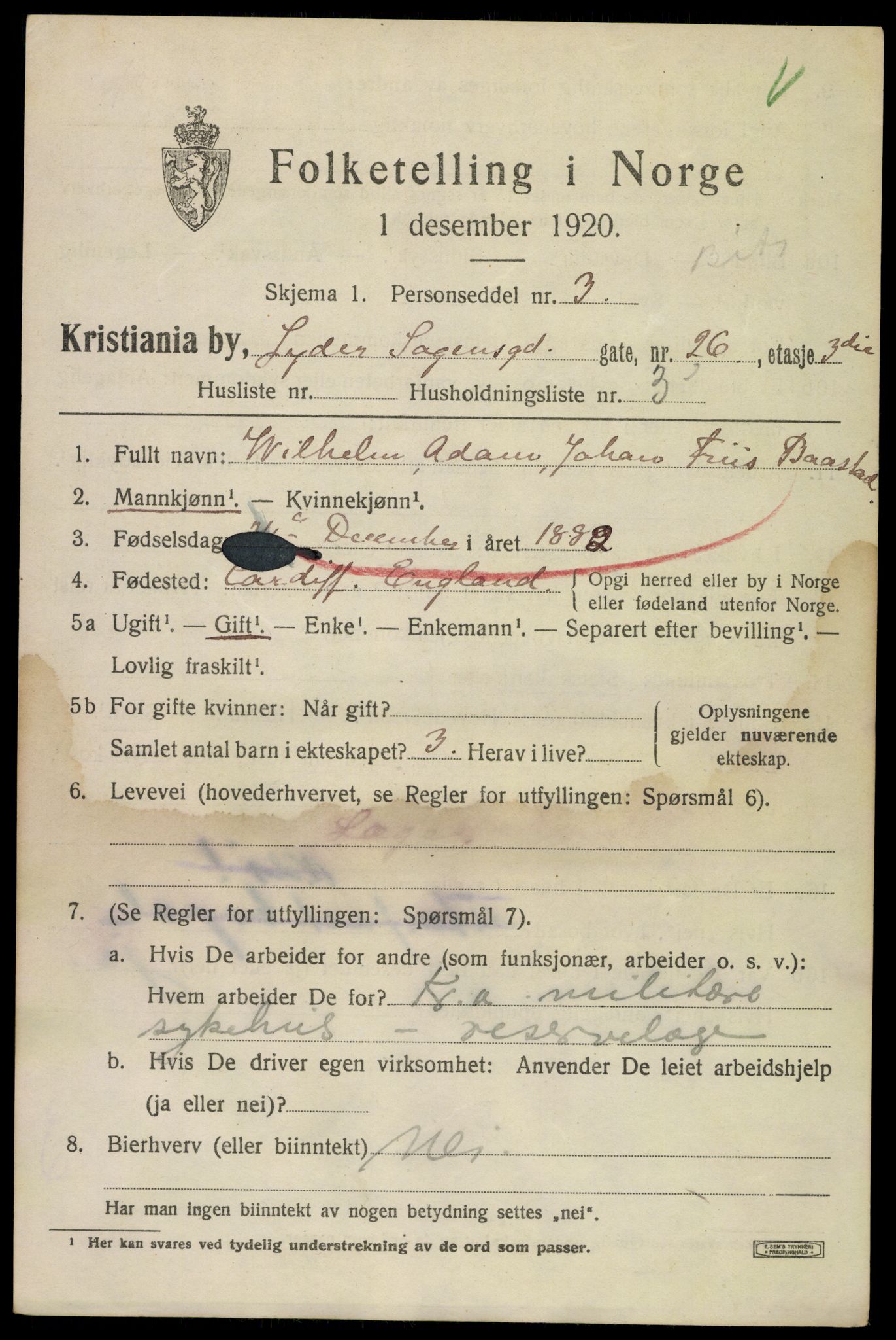 SAO, Folketelling 1920 for 0301 Kristiania kjøpstad, 1920, s. 366903
