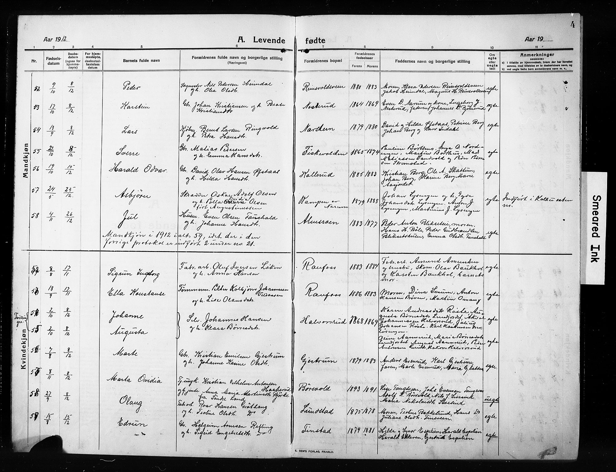 Vestre Toten prestekontor, AV/SAH-PREST-108/H/Ha/Hab/L0012: Klokkerbok nr. 12, 1909-1928, s. 4