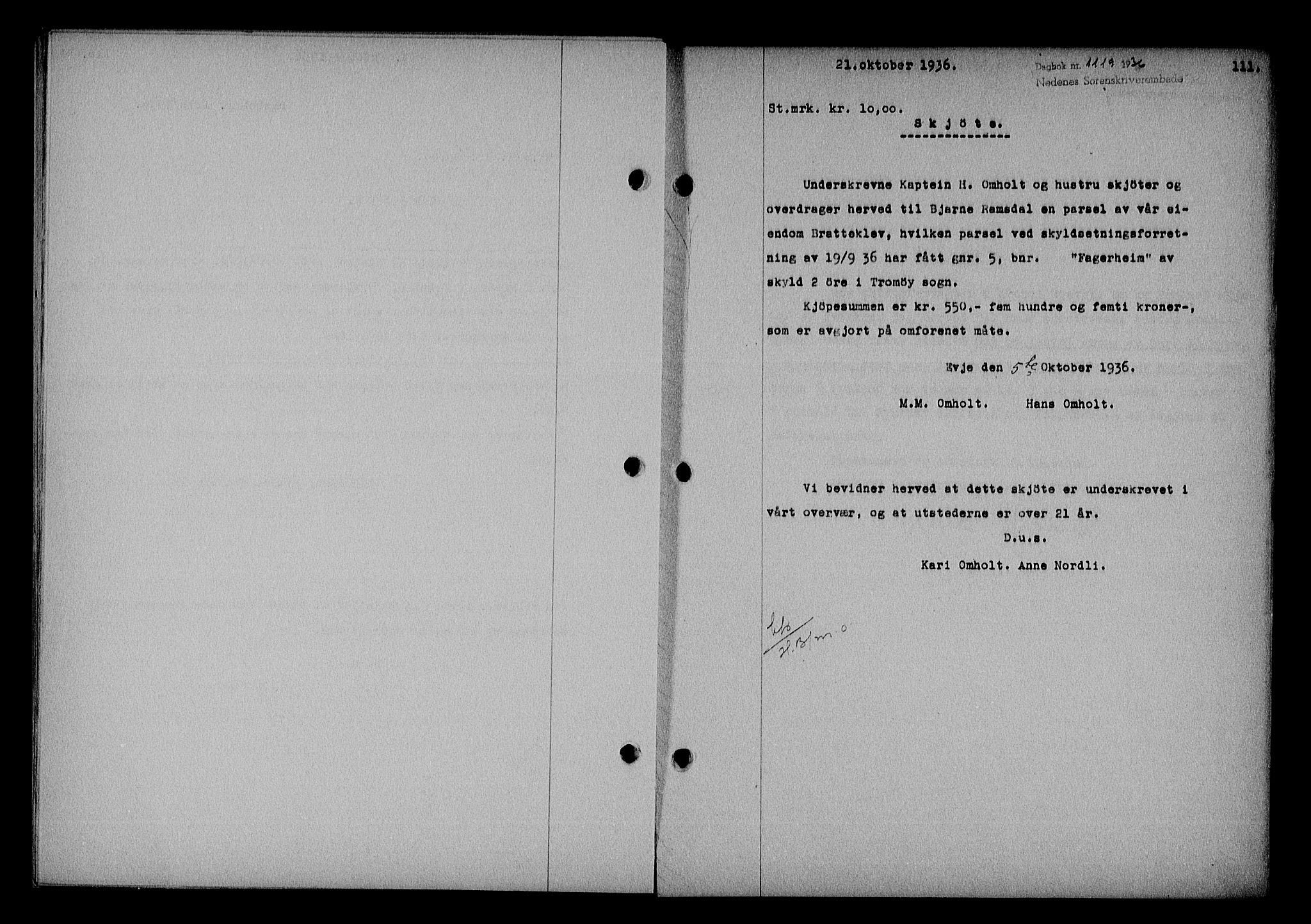 Nedenes sorenskriveri, AV/SAK-1221-0006/G/Gb/Gba/L0043: Pantebok nr. 39, 1936-1937, Dagboknr: 1119/1936