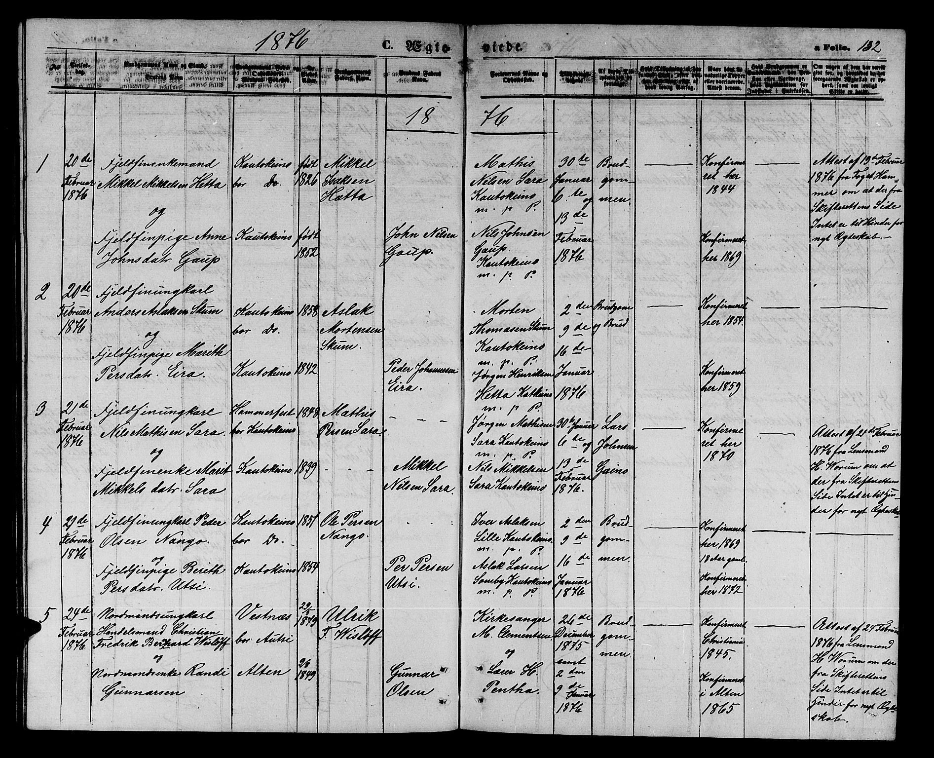 Kautokeino sokneprestembete, AV/SATØ-S-1340/H/Hb/L0001.klokk: Klokkerbok nr. 1, 1862-1878, s. 132