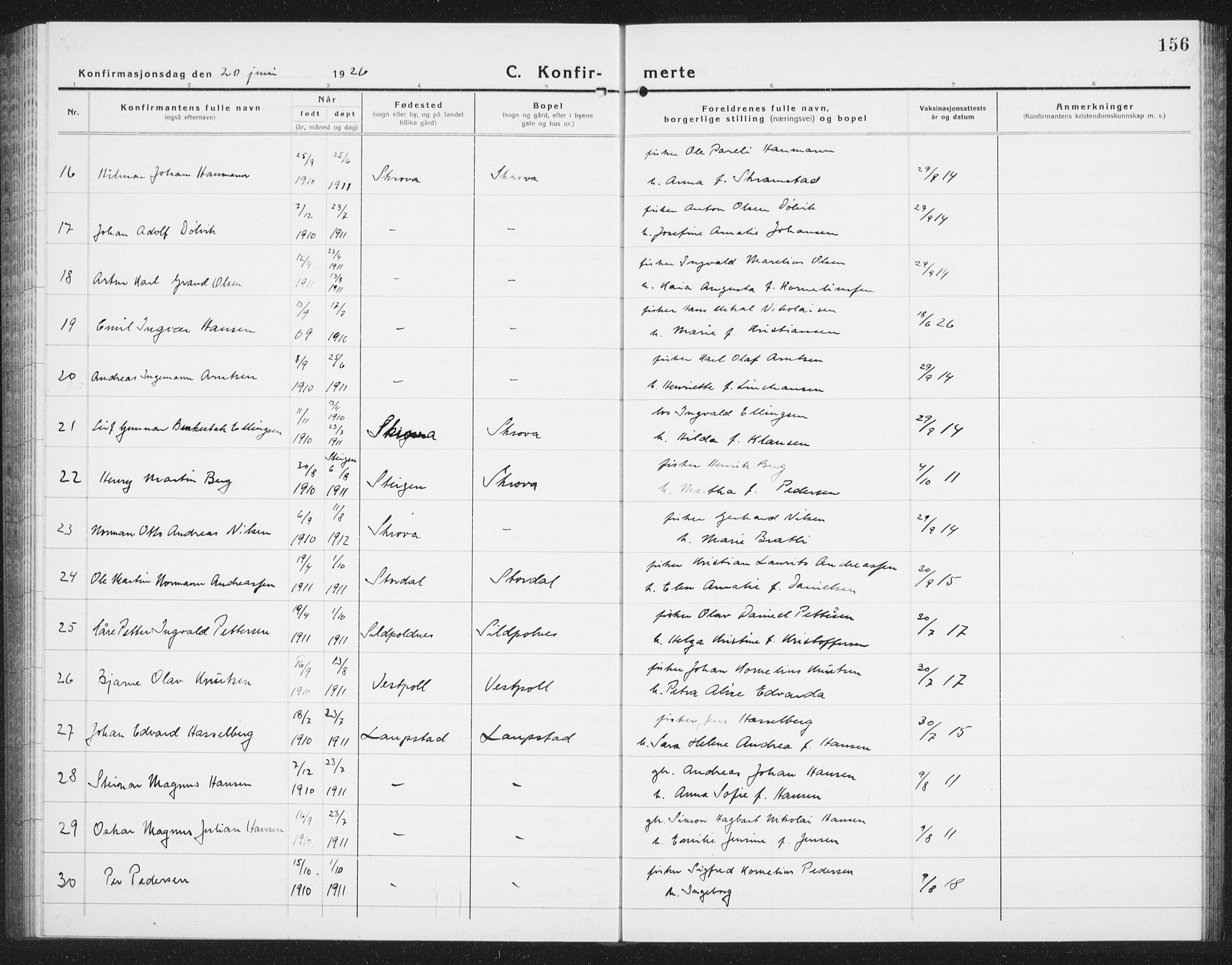 Ministerialprotokoller, klokkerbøker og fødselsregistre - Nordland, AV/SAT-A-1459/874/L1081: Klokkerbok nr. 874C10, 1925-1941, s. 156