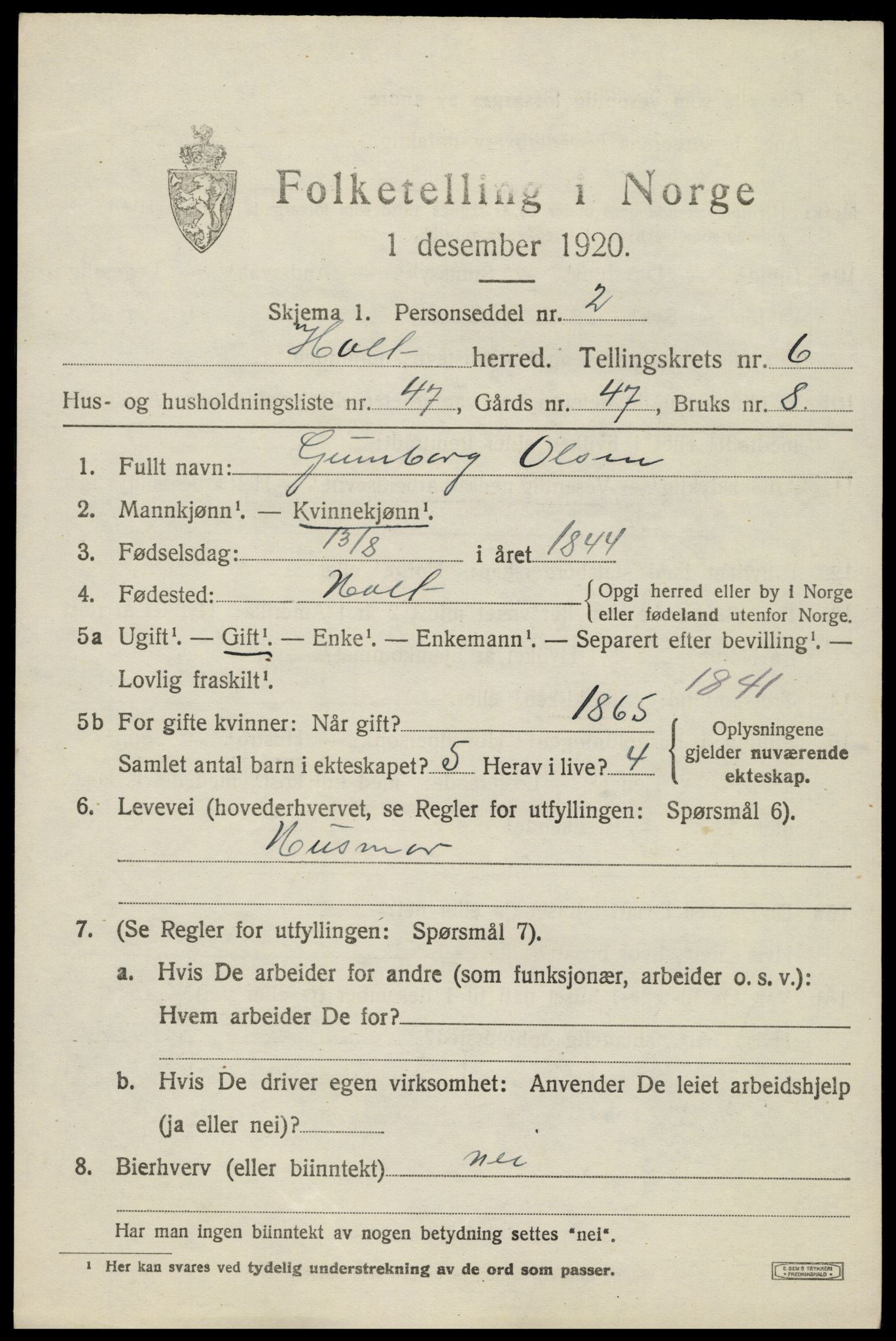 SAK, Folketelling 1920 for 0914 Holt herred, 1920, s. 4314