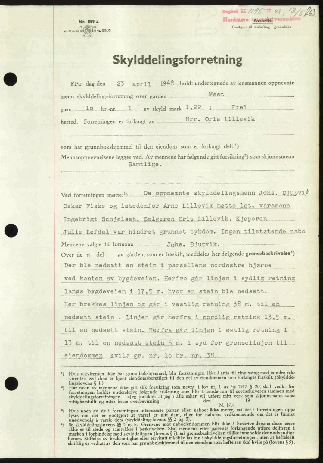 Nordmøre sorenskriveri, SAT/A-4132/1/2/2Ca: Pantebok nr. A108, 1948-1948, Dagboknr: 1195/1948
