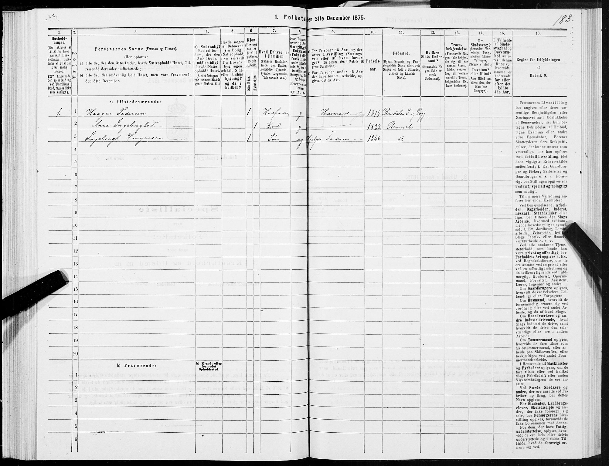 SAT, Folketelling 1875 for 1635P Rennebu prestegjeld, 1875, s. 1183