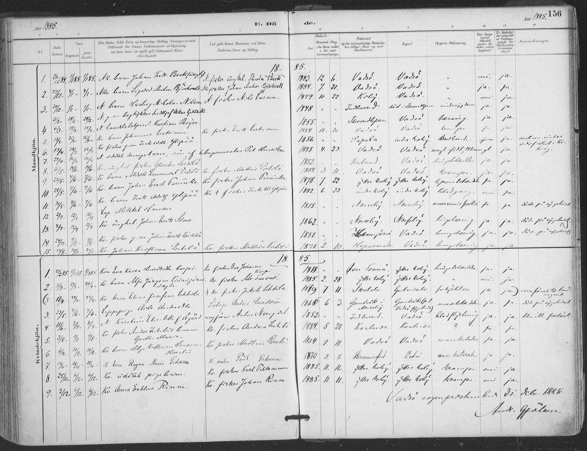 Vadsø sokneprestkontor, AV/SATØ-S-1325/H/Ha/L0006kirke: Ministerialbok nr. 6, 1885-1895, s. 156