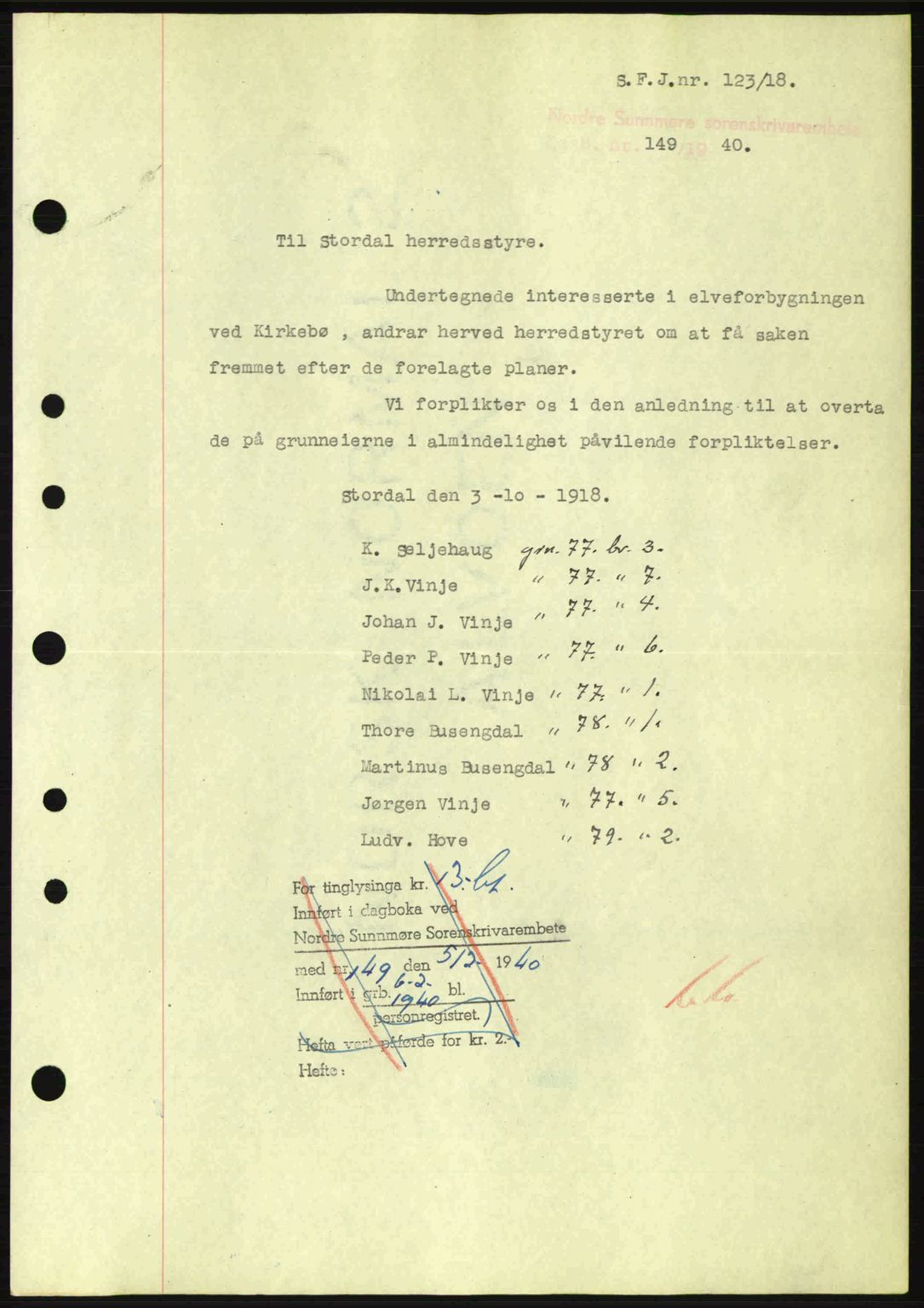 Nordre Sunnmøre sorenskriveri, SAT/A-0006/1/2/2C/2Ca: Pantebok nr. B1-6, 1938-1942, Dagboknr: 149/1940