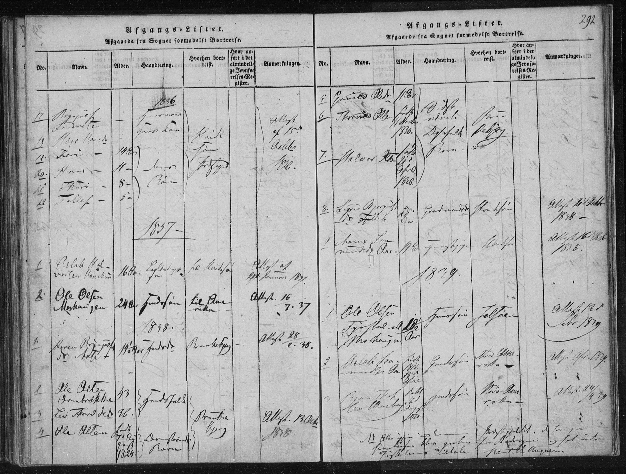 Lårdal kirkebøker, SAKO/A-284/F/Fc/L0001: Ministerialbok nr. III 1, 1815-1860, s. 292