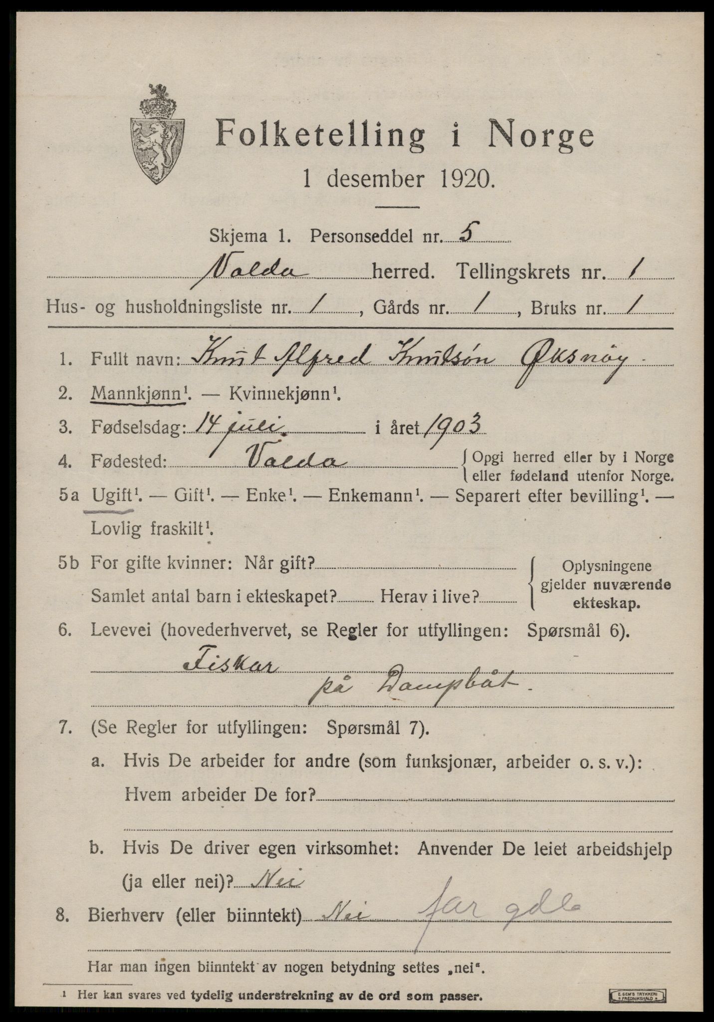 SAT, Folketelling 1920 for 1519 Volda herred, 1920, s. 1888