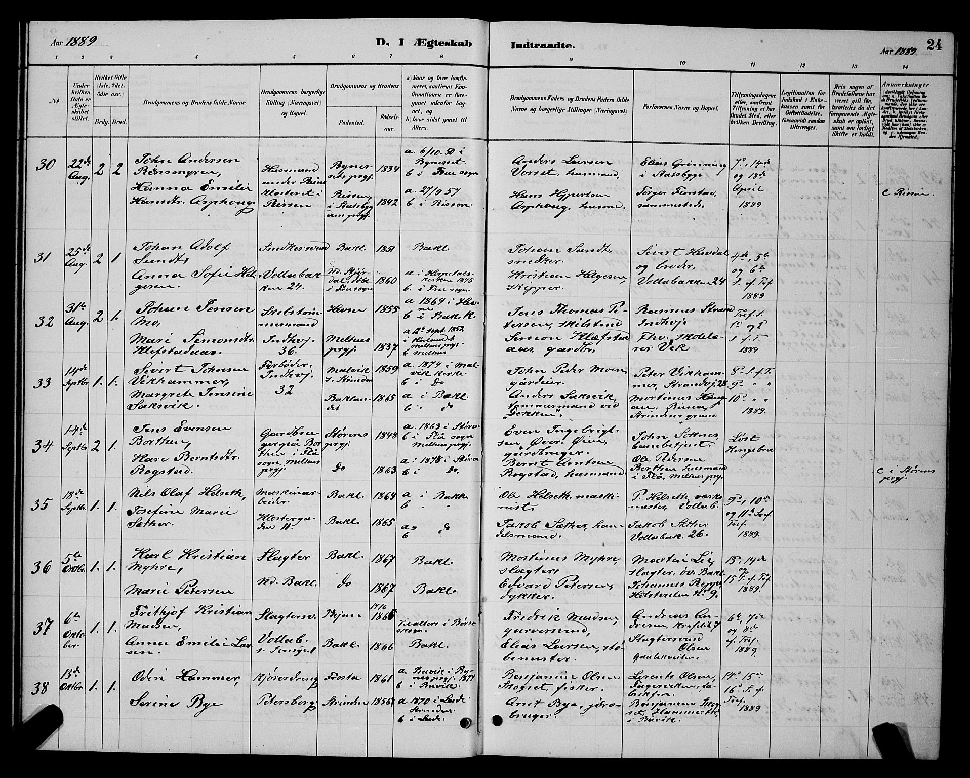 Ministerialprotokoller, klokkerbøker og fødselsregistre - Sør-Trøndelag, AV/SAT-A-1456/604/L0223: Klokkerbok nr. 604C06, 1886-1897, s. 24