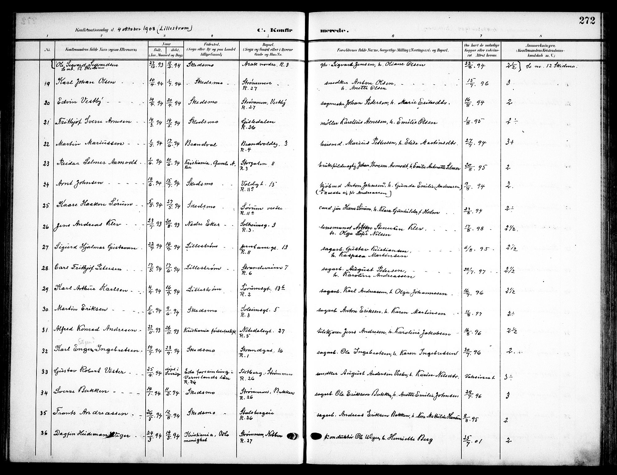 Skedsmo prestekontor Kirkebøker, AV/SAO-A-10033a/F/Fa/L0015: Ministerialbok nr. I 15, 1902-1917, s. 272