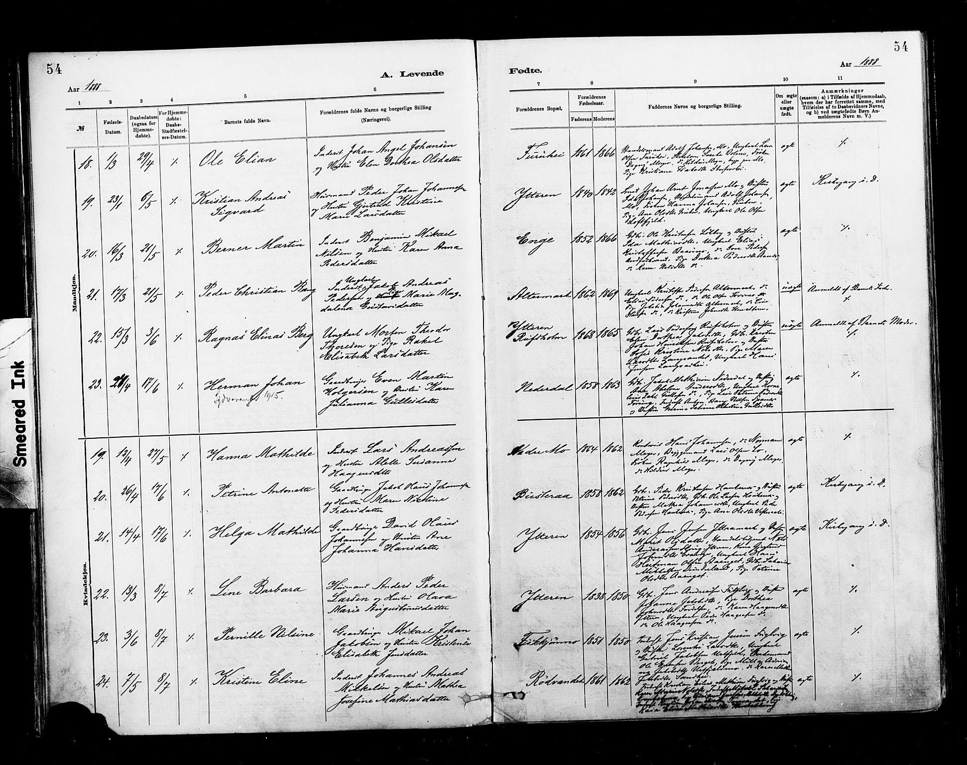 Ministerialprotokoller, klokkerbøker og fødselsregistre - Nordland, AV/SAT-A-1459/827/L0400: Ministerialbok nr. 827A12, 1883-1903, s. 54