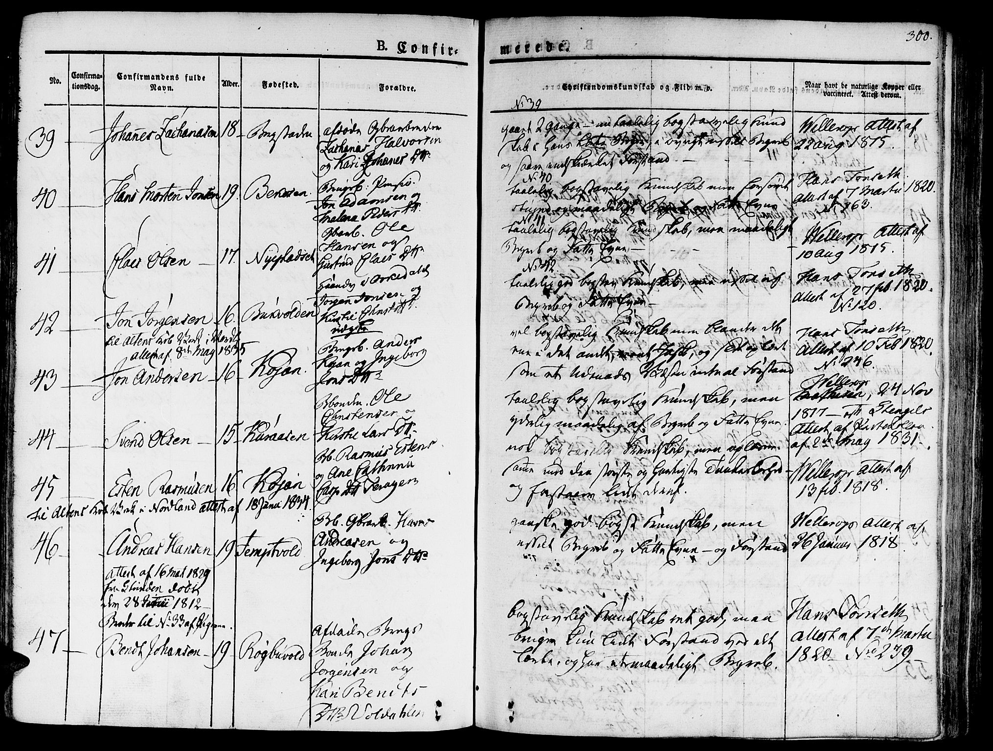 Ministerialprotokoller, klokkerbøker og fødselsregistre - Sør-Trøndelag, AV/SAT-A-1456/681/L0930: Ministerialbok nr. 681A08, 1829-1844, s. 300