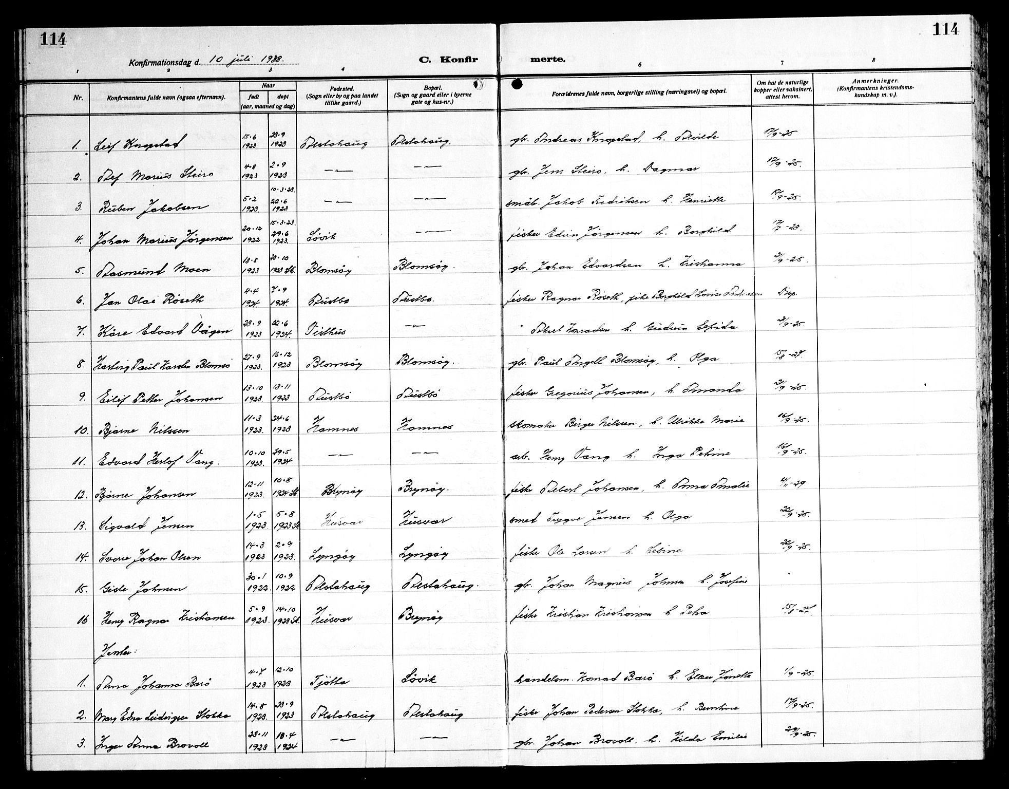 Ministerialprotokoller, klokkerbøker og fødselsregistre - Nordland, AV/SAT-A-1459/830/L0466: Klokkerbok nr. 830C08, 1920-1945, s. 114