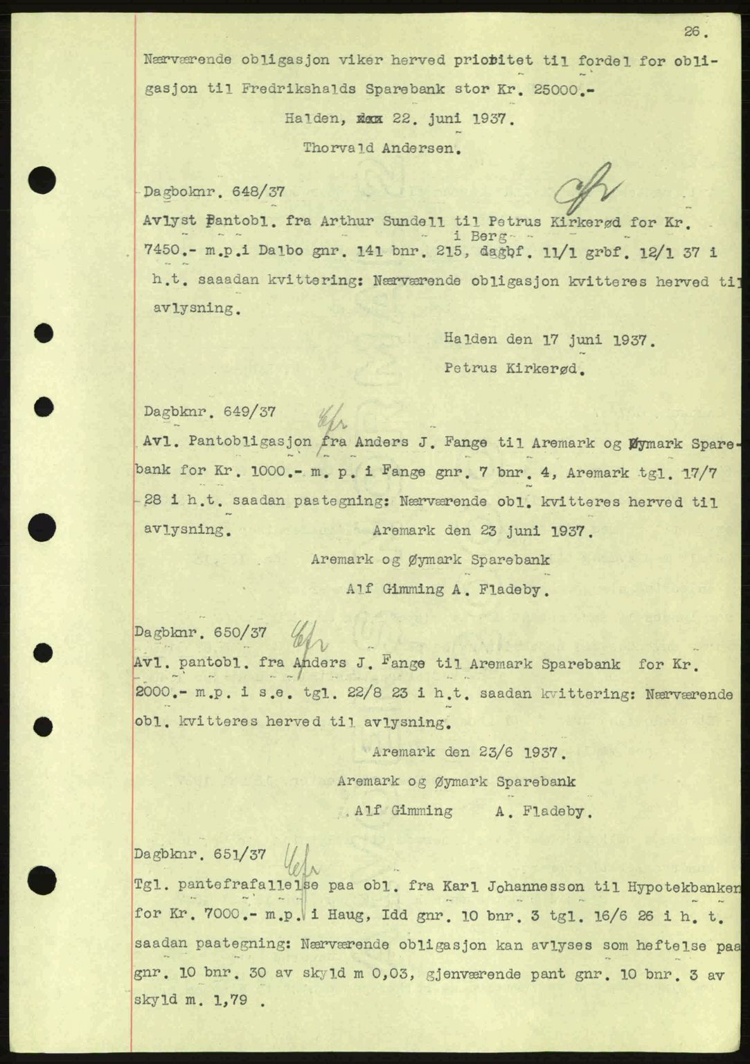 Idd og Marker sorenskriveri, AV/SAO-A-10283/G/Gb/Gbc/L0001: Pantebok nr. B1-3, 1936-1939, Dagboknr: 648/1937