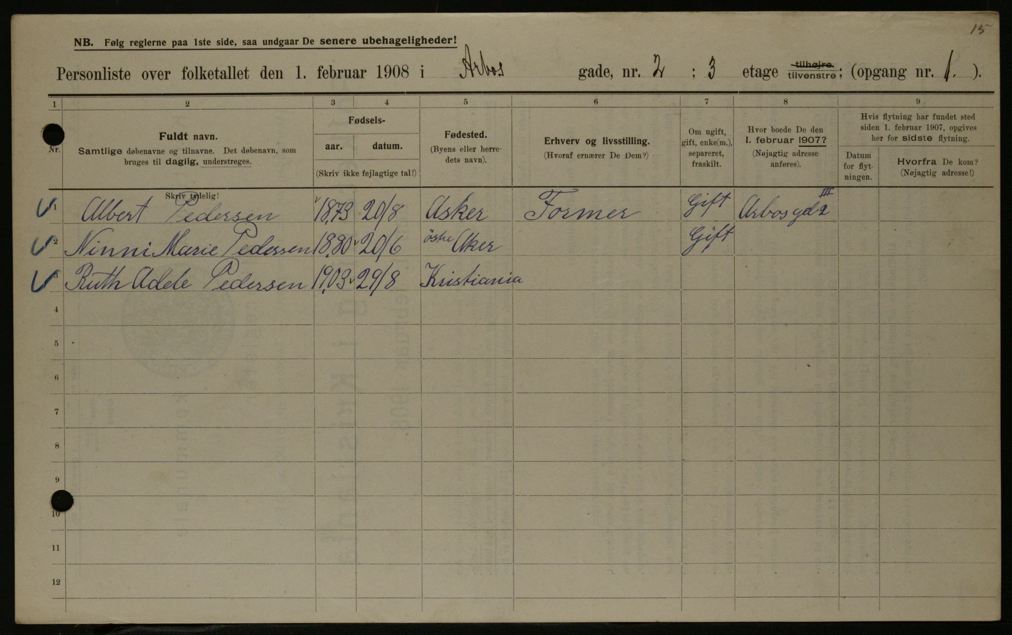 OBA, Kommunal folketelling 1.2.1908 for Kristiania kjøpstad, 1908, s. 2024