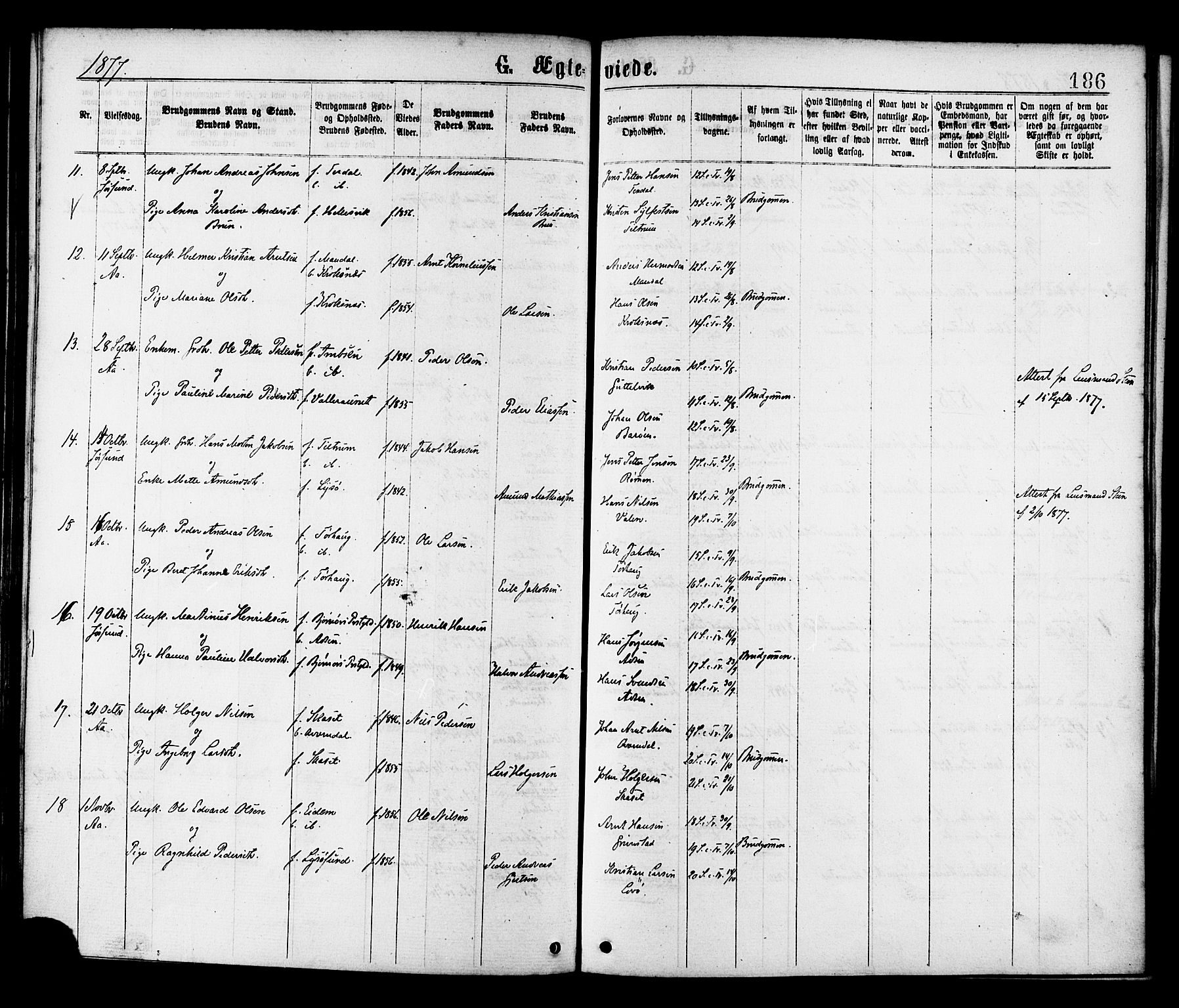 Ministerialprotokoller, klokkerbøker og fødselsregistre - Sør-Trøndelag, AV/SAT-A-1456/655/L0679: Ministerialbok nr. 655A08, 1873-1879, s. 186