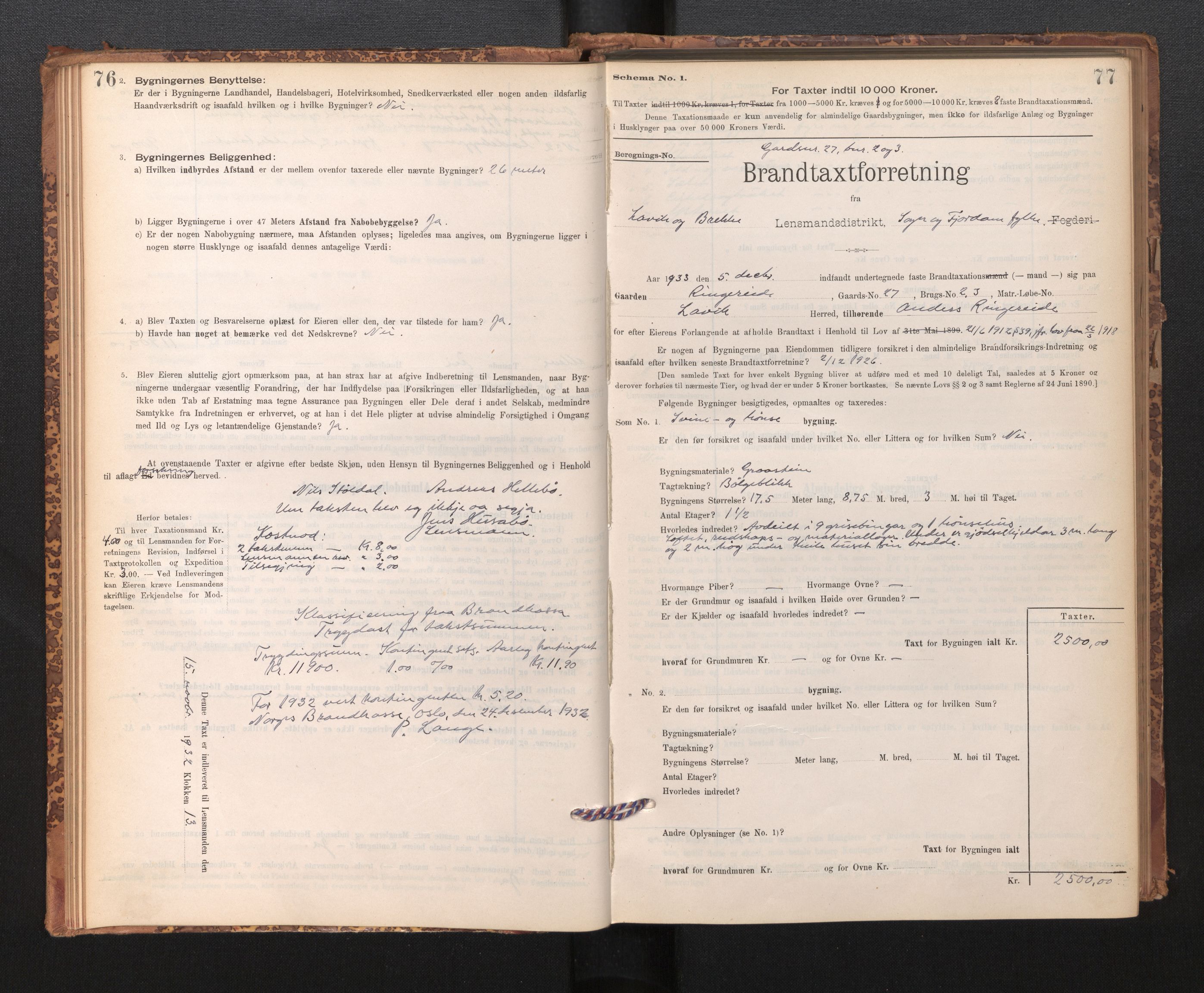 Lensmannen i Lavik, SAB/A-29101/0012/L0002: Branntakstprotokoll, skjematakst, 1895-1933, s. 76-77
