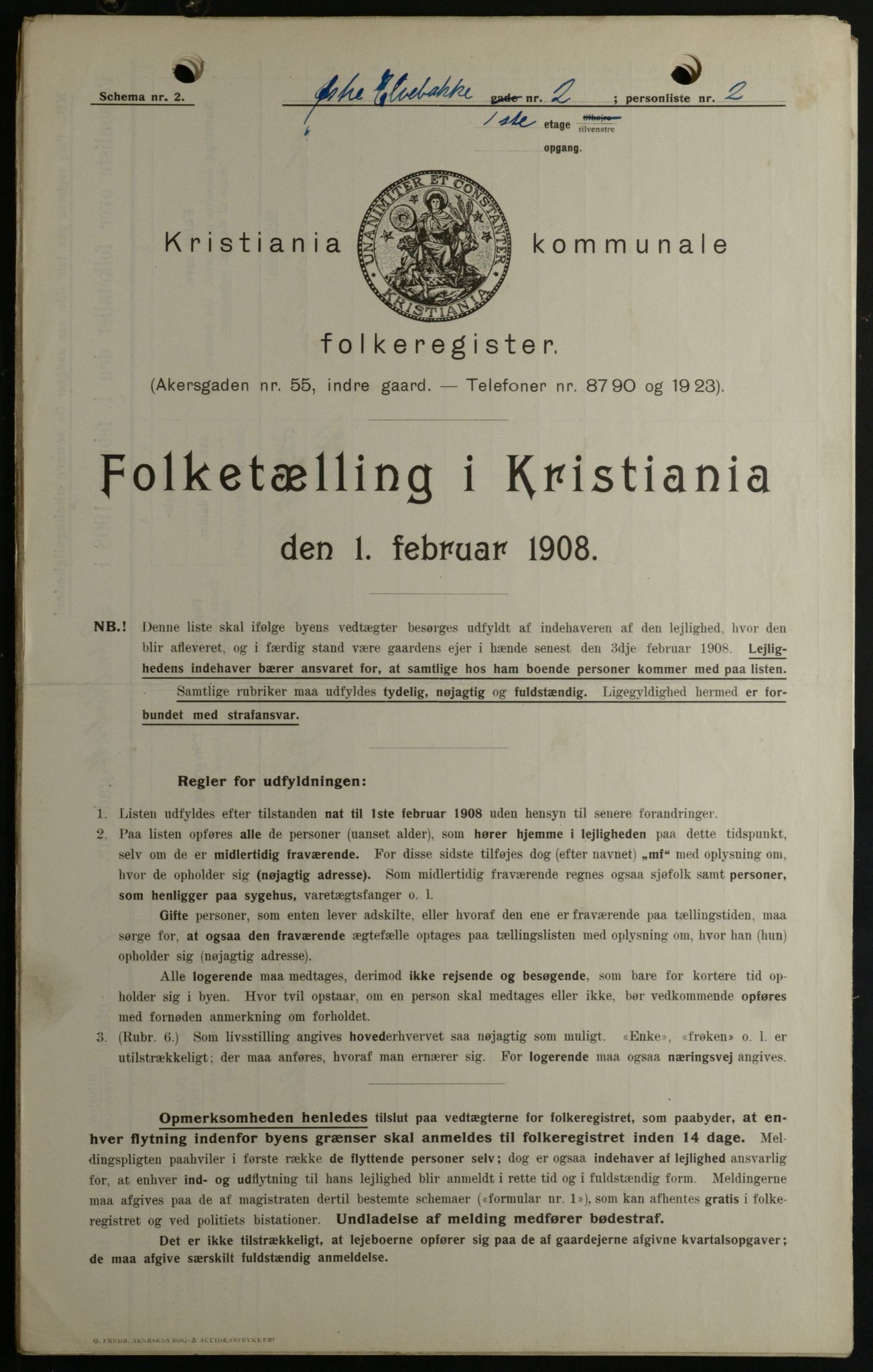 OBA, Kommunal folketelling 1.2.1908 for Kristiania kjøpstad, 1908, s. 116156