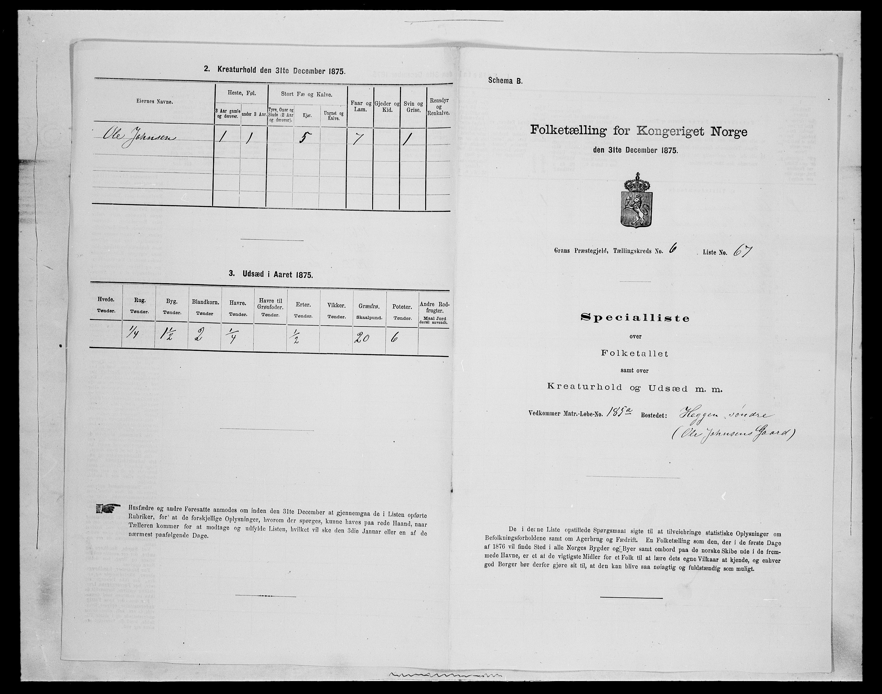 SAH, Folketelling 1875 for 0534P Gran prestegjeld, 1875, s. 1154