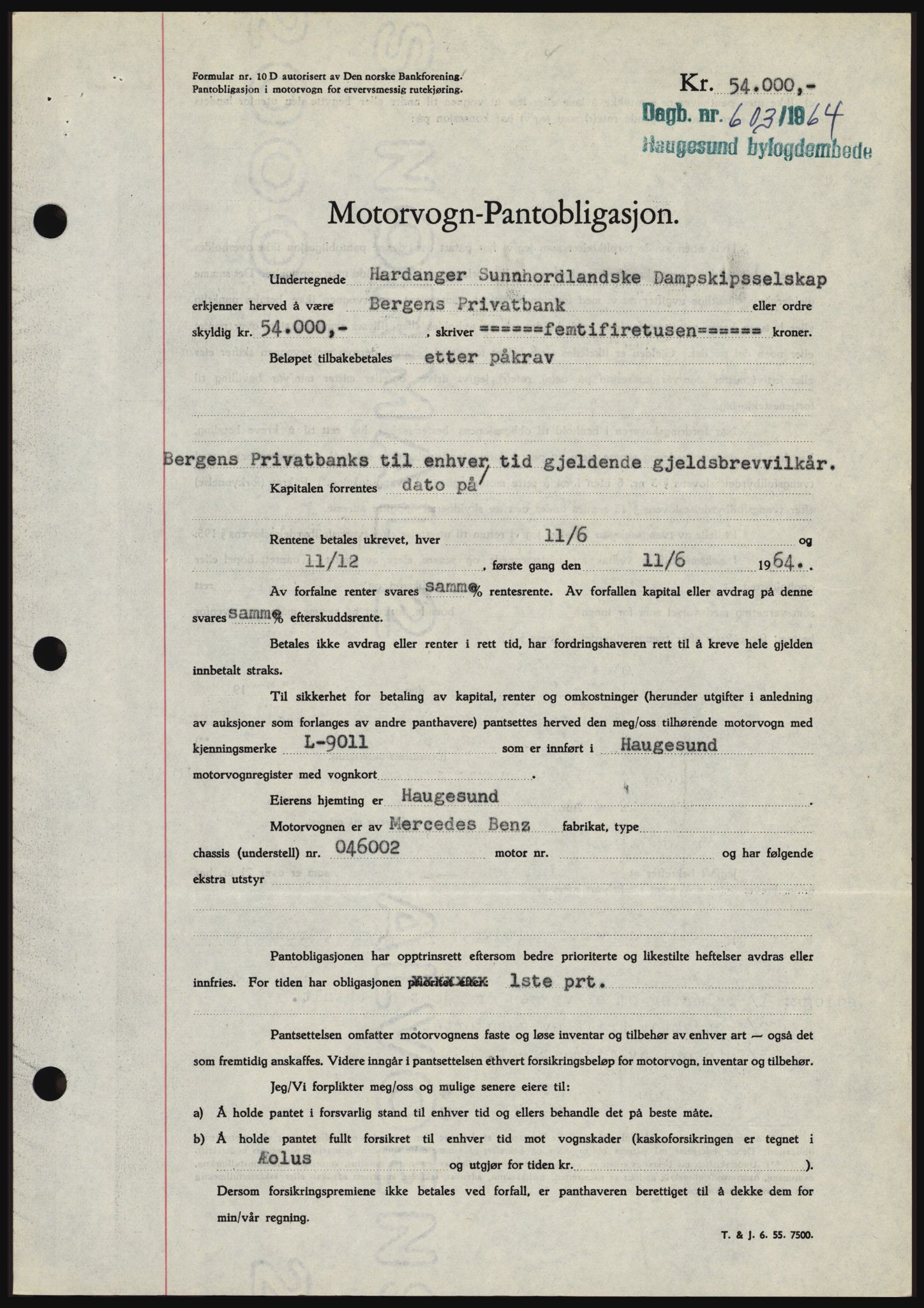 Haugesund tingrett, SAST/A-101415/01/II/IIC/L0051: Pantebok nr. B 51, 1963-1964, Dagboknr: 603/1964