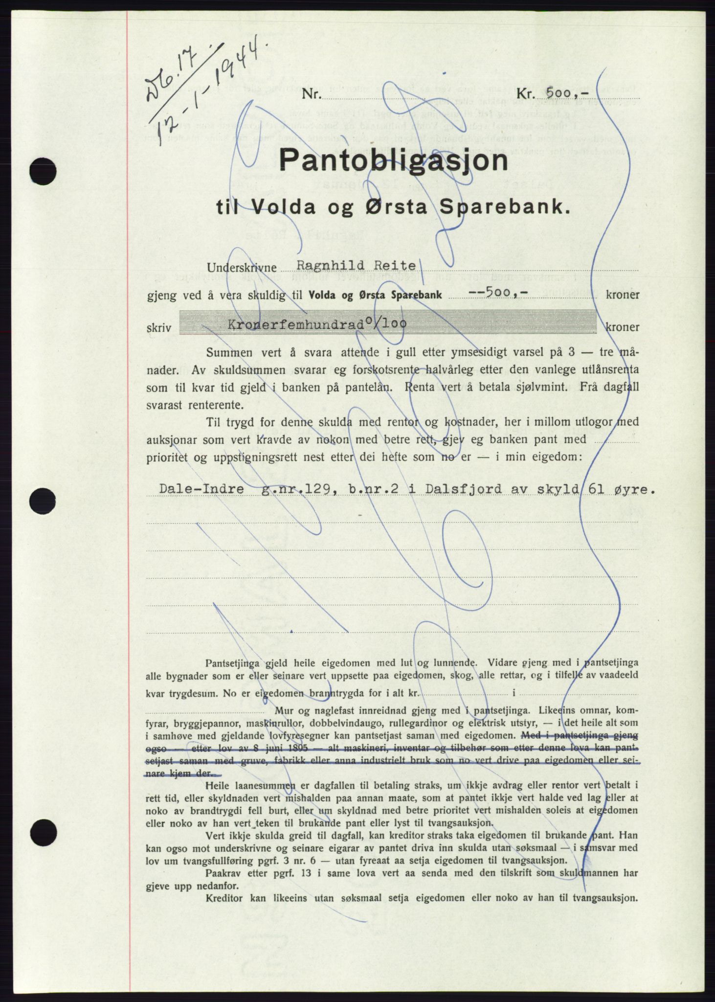 Søre Sunnmøre sorenskriveri, AV/SAT-A-4122/1/2/2C/L0114: Pantebok nr. 1-2B, 1943-1947, Dagboknr: 17/1944