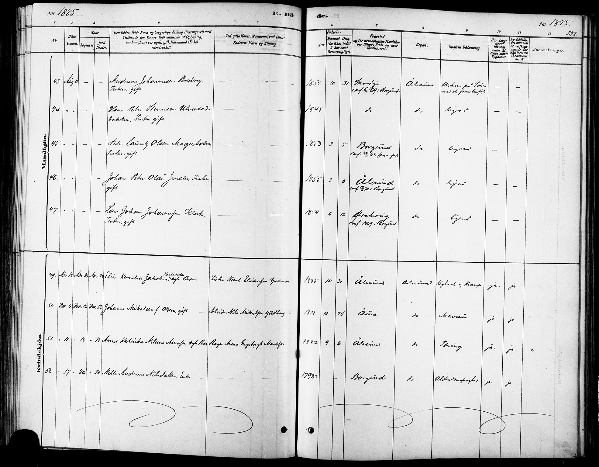 Ministerialprotokoller, klokkerbøker og fødselsregistre - Møre og Romsdal, AV/SAT-A-1454/529/L0454: Ministerialbok nr. 529A04, 1878-1885, s. 292