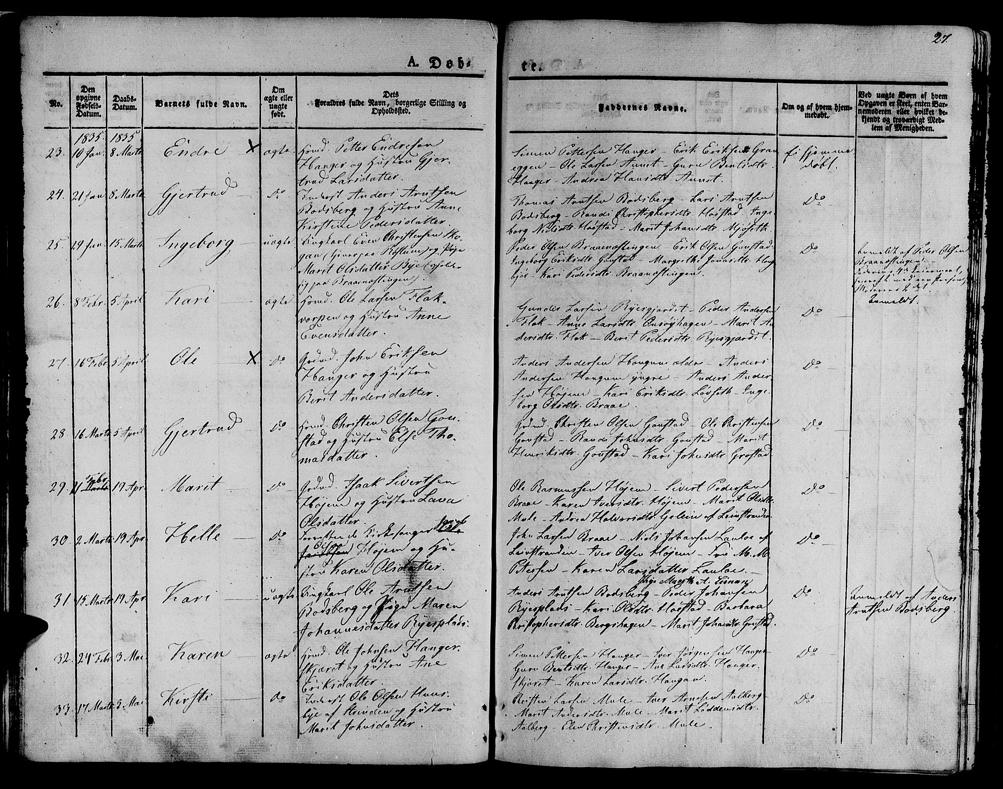 Ministerialprotokoller, klokkerbøker og fødselsregistre - Sør-Trøndelag, SAT/A-1456/612/L0374: Ministerialbok nr. 612A07 /1, 1829-1845, s. 27