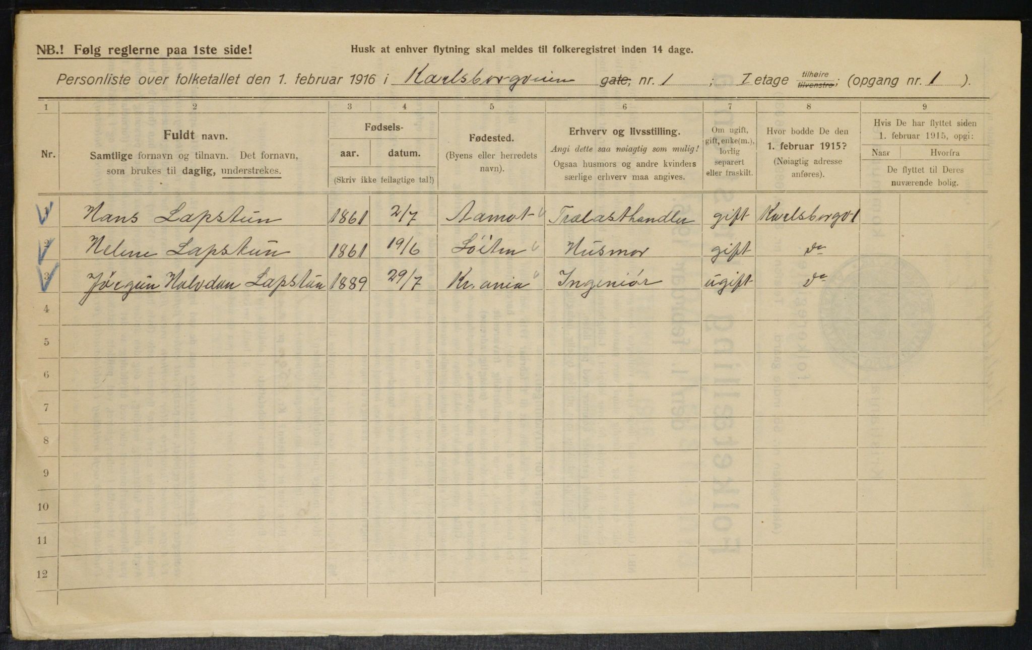 OBA, Kommunal folketelling 1.2.1916 for Kristiania, 1916, s. 49971