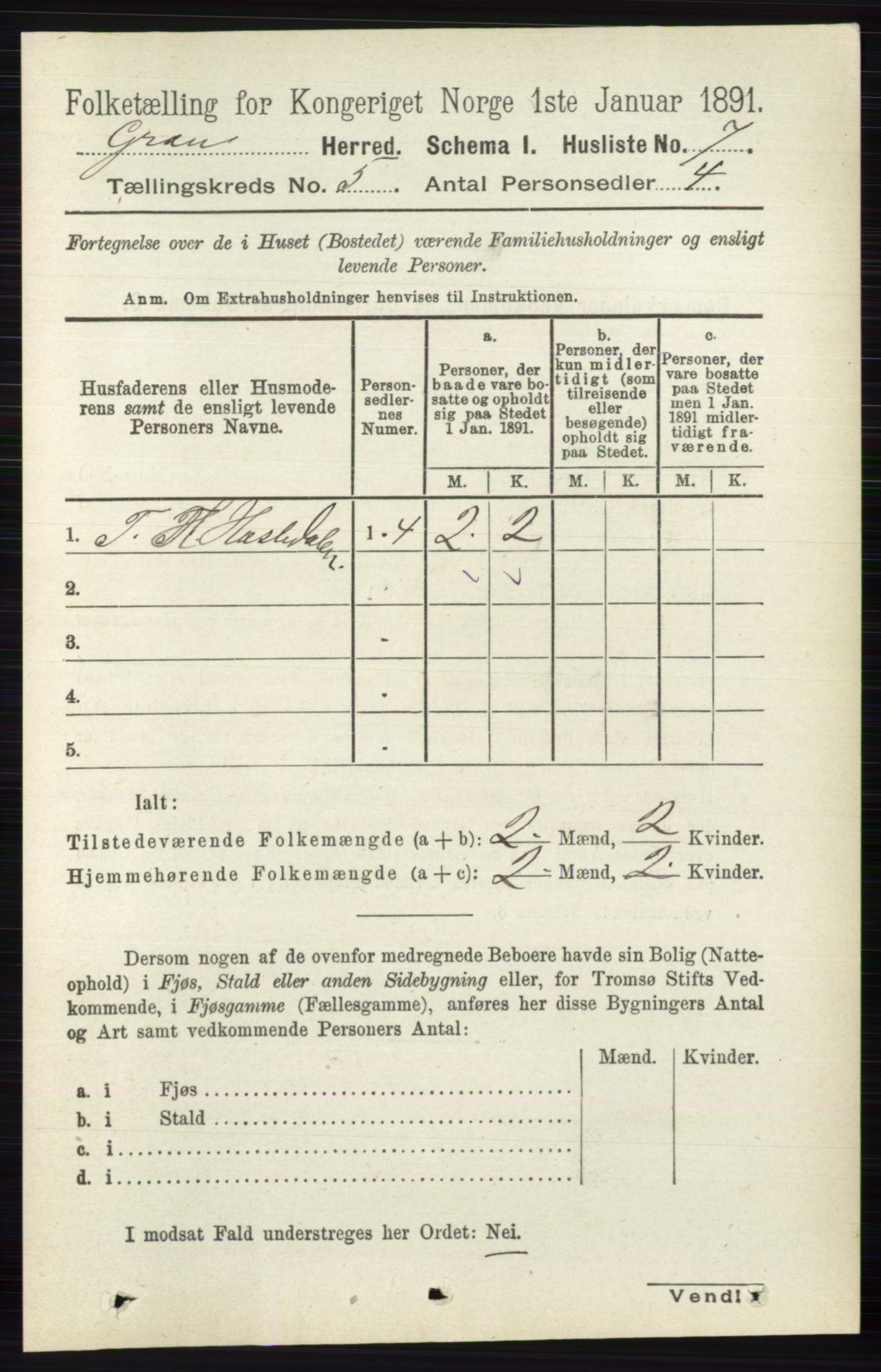 RA, Folketelling 1891 for 0534 Gran herred, 1891, s. 1523