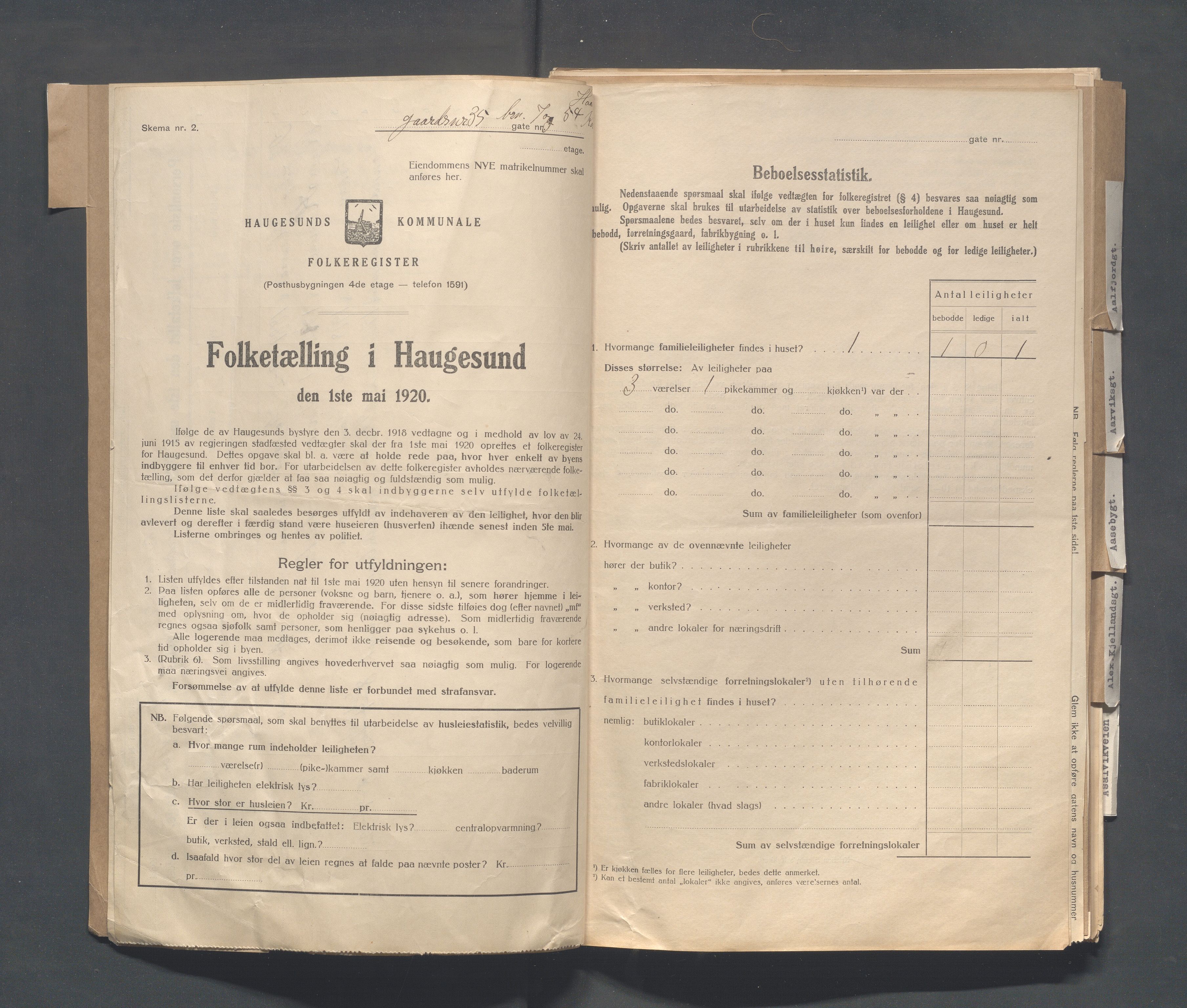 IKAR, Kommunal folketelling 1.5.1920 for Haugesund, 1920, s. 4