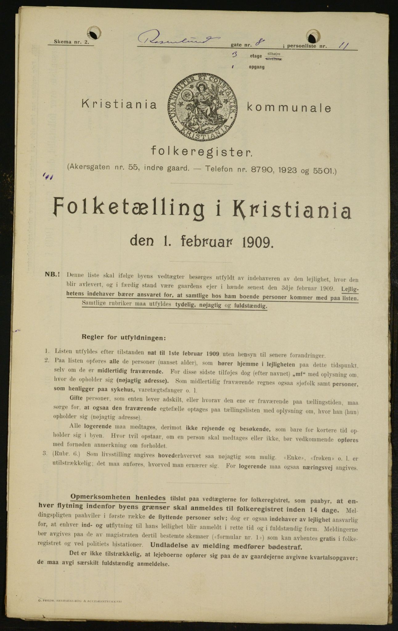 OBA, Kommunal folketelling 1.2.1909 for Kristiania kjøpstad, 1909, s. 76276