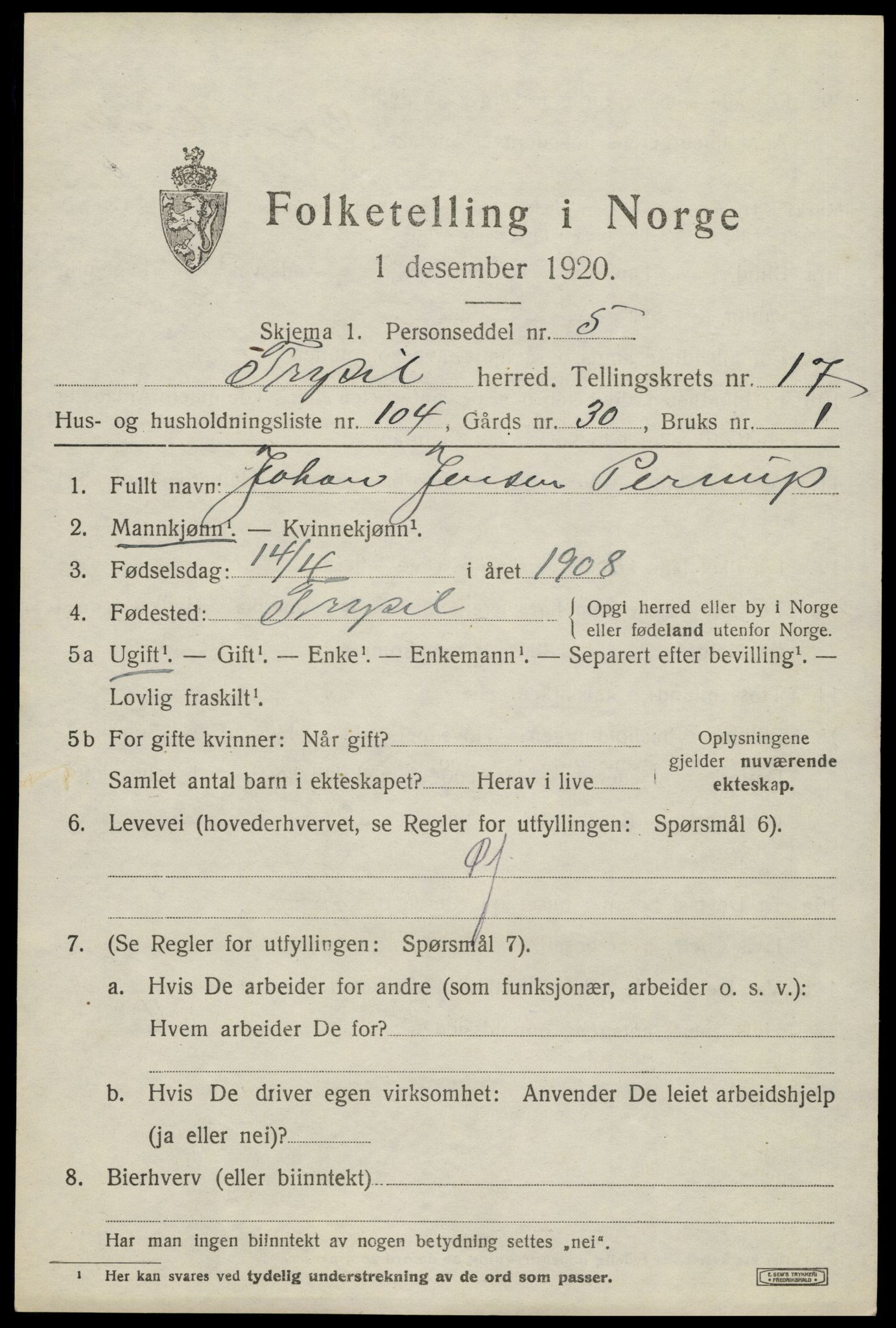 SAH, Folketelling 1920 for 0428 Trysil herred, 1920, s. 11391