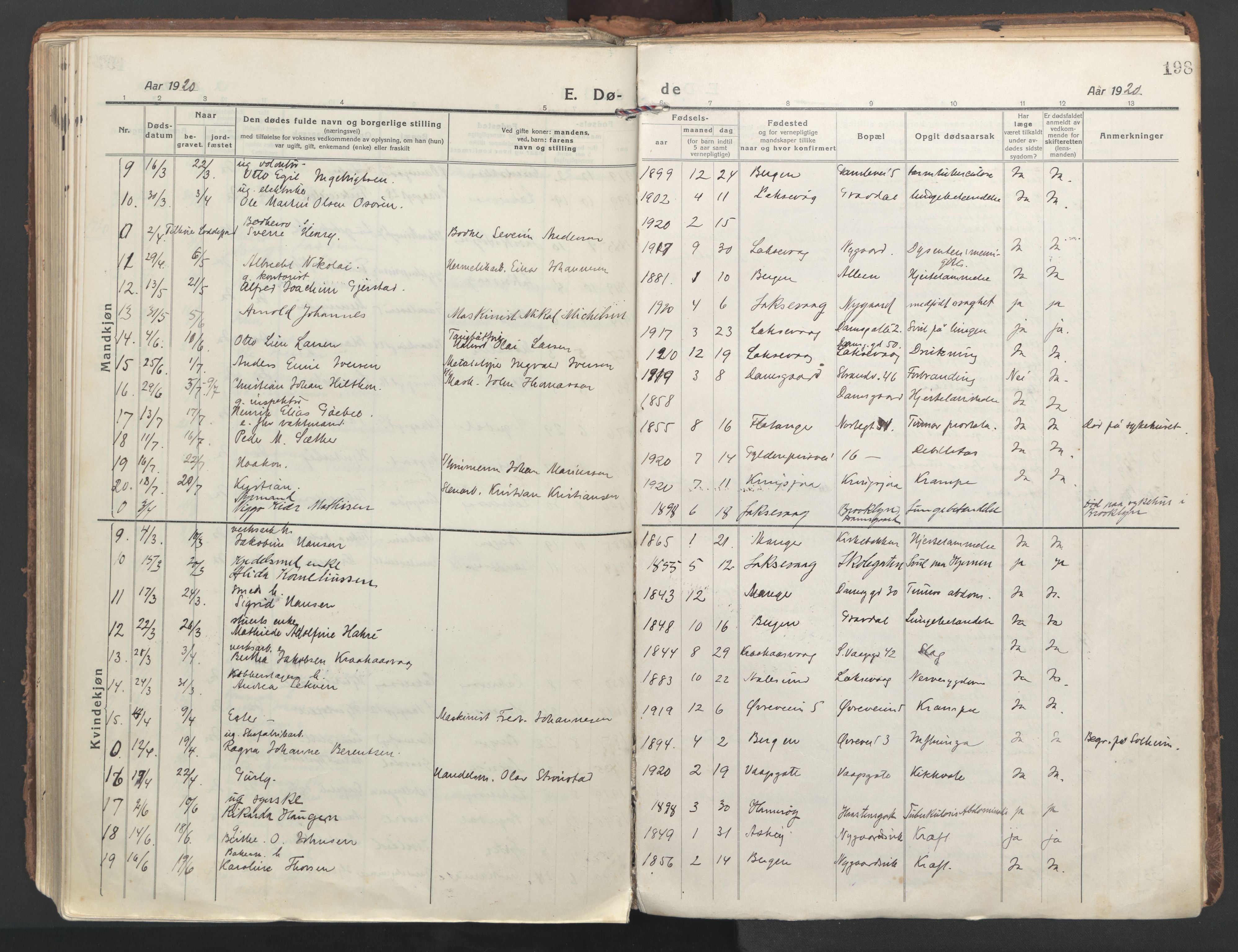 Laksevåg Sokneprestembete, AV/SAB-A-76501/H/Ha/Haa/Haaa/L0002: Ministerialbok nr. A 2, 1917-1927, s. 198