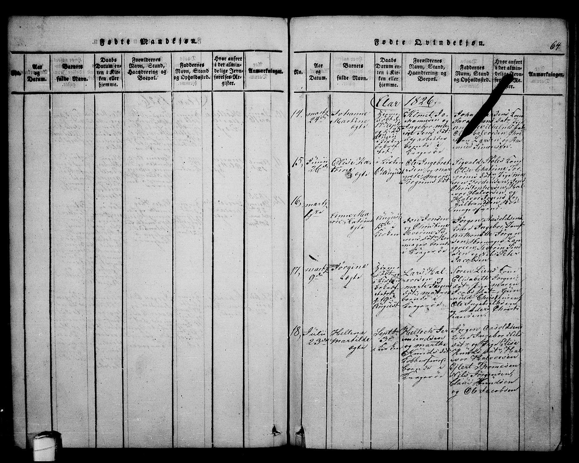 Kragerø kirkebøker, AV/SAKO-A-278/F/Fa/L0004: Ministerialbok nr. 4, 1814-1831, s. 64