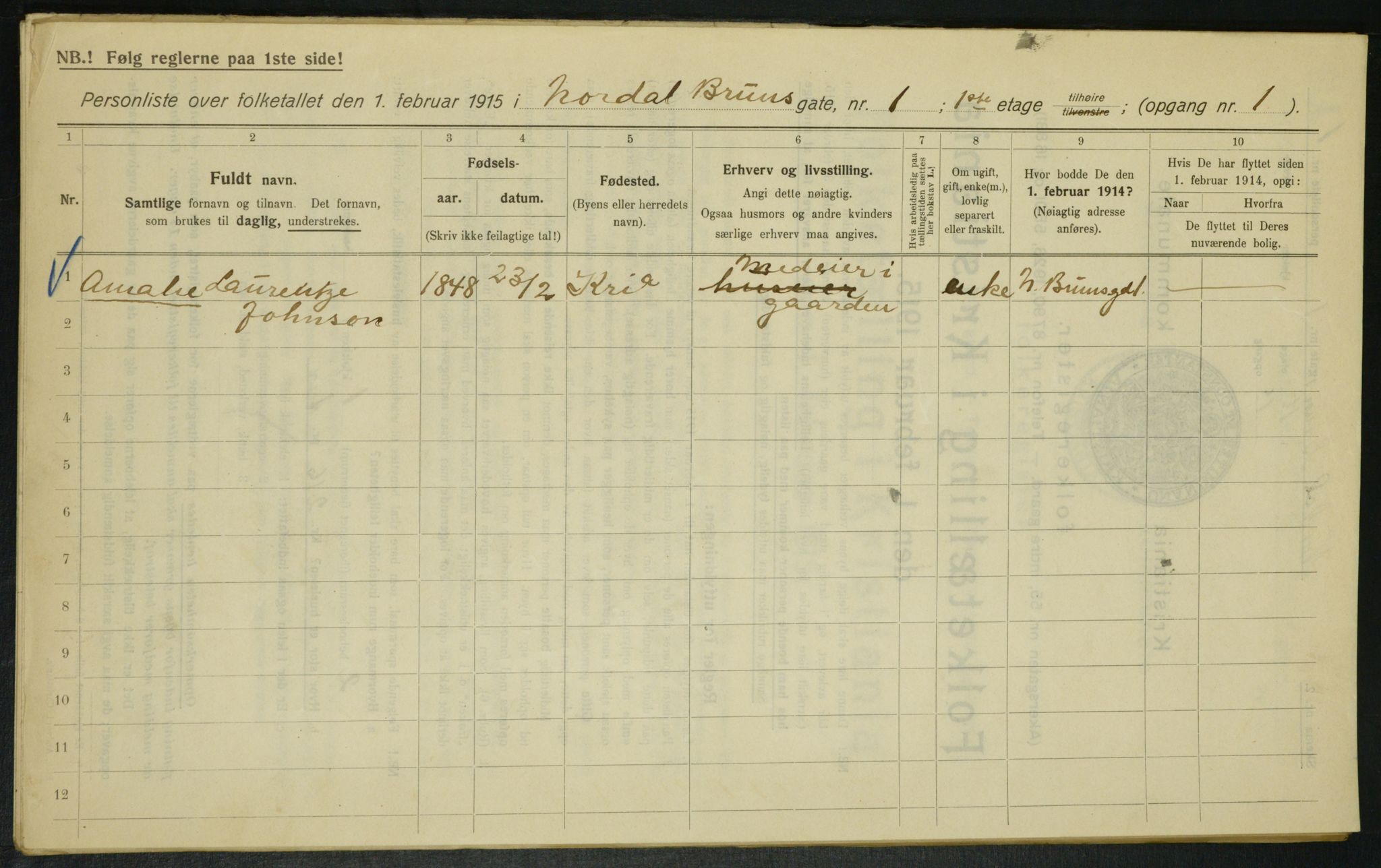 OBA, Kommunal folketelling 1.2.1915 for Kristiania, 1915, s. 71564