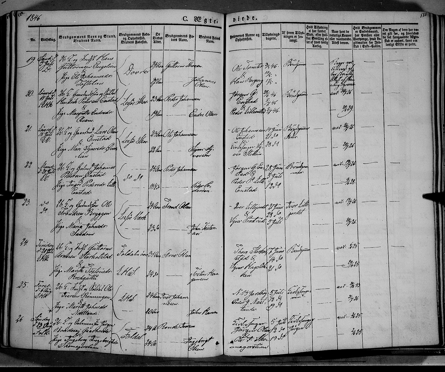 Lesja prestekontor, AV/SAH-PREST-068/H/Ha/Haa/L0006: Ministerialbok nr. 6A, 1843-1854, s. 524-525