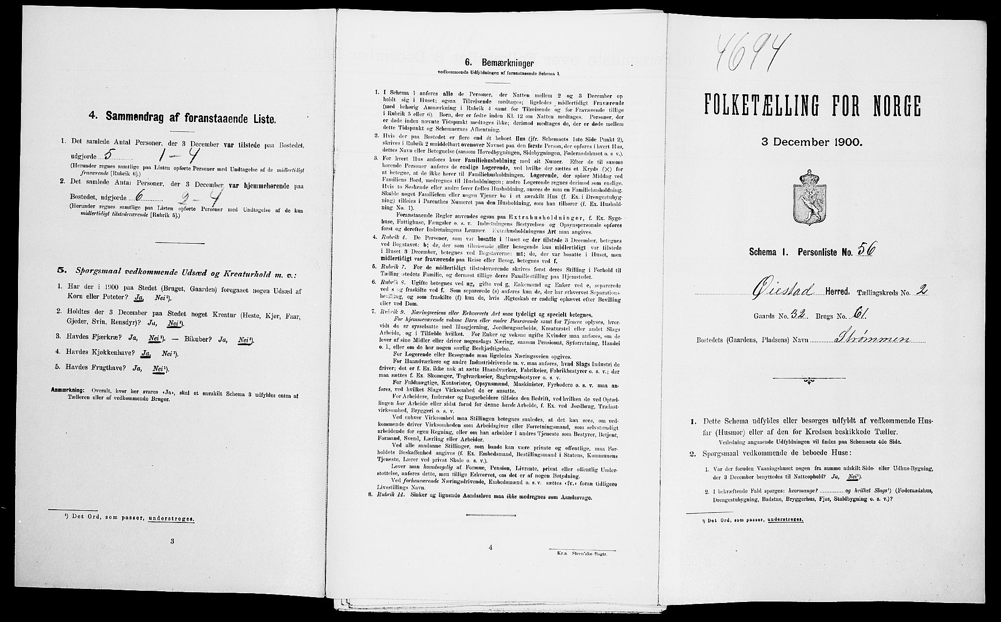 SAK, Folketelling 1900 for 0920 Øyestad herred, 1900, s. 327