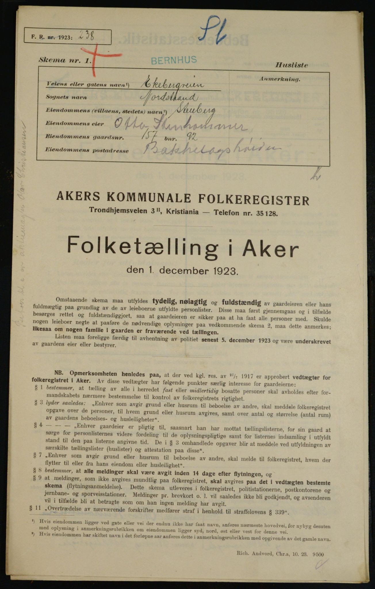 , Kommunal folketelling 1.12.1923 for Aker, 1923, s. 38057