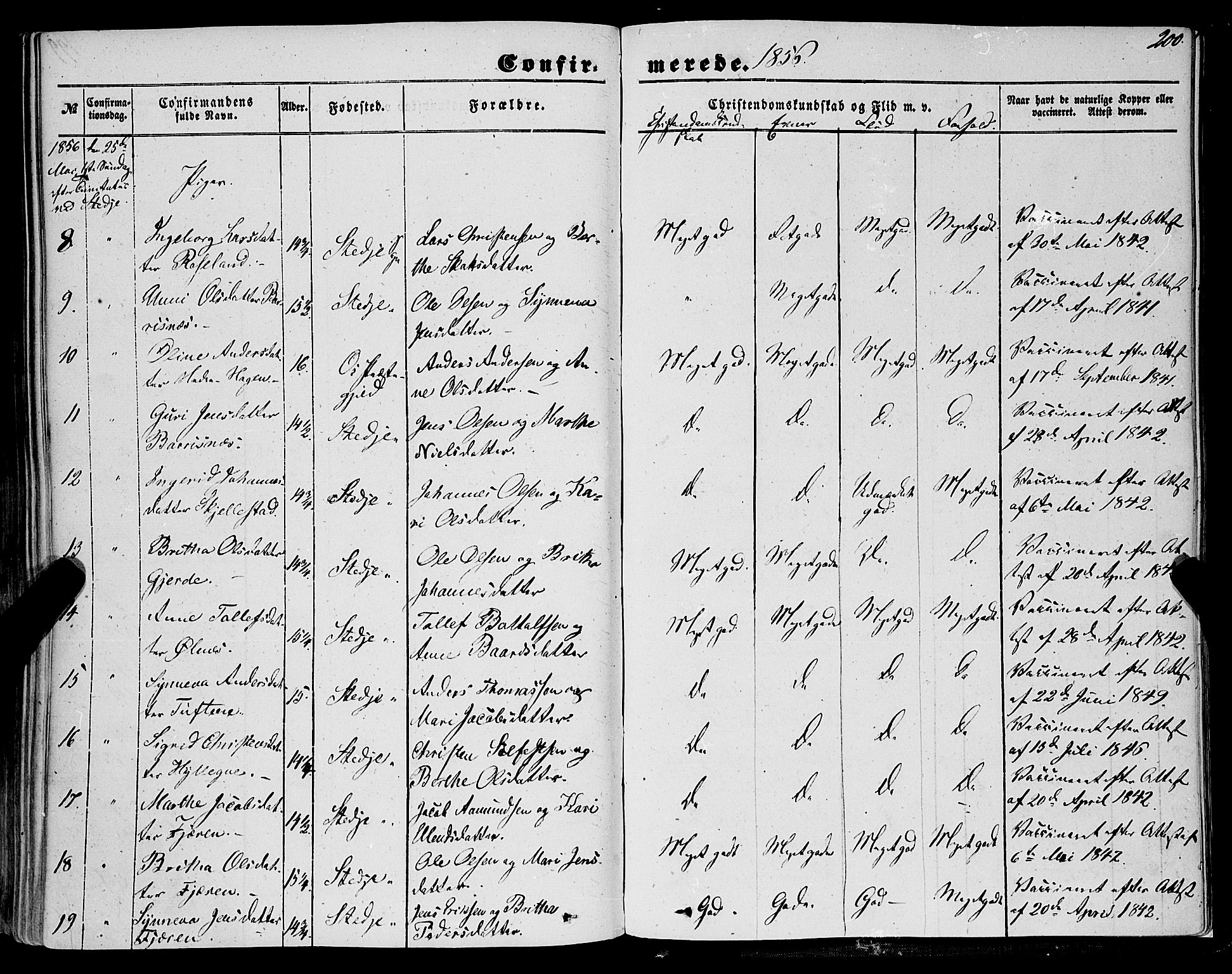 Sogndal sokneprestembete, AV/SAB-A-81301/H/Haa/Haaa/L0012I: Ministerialbok nr. A 12I, 1847-1859, s. 200