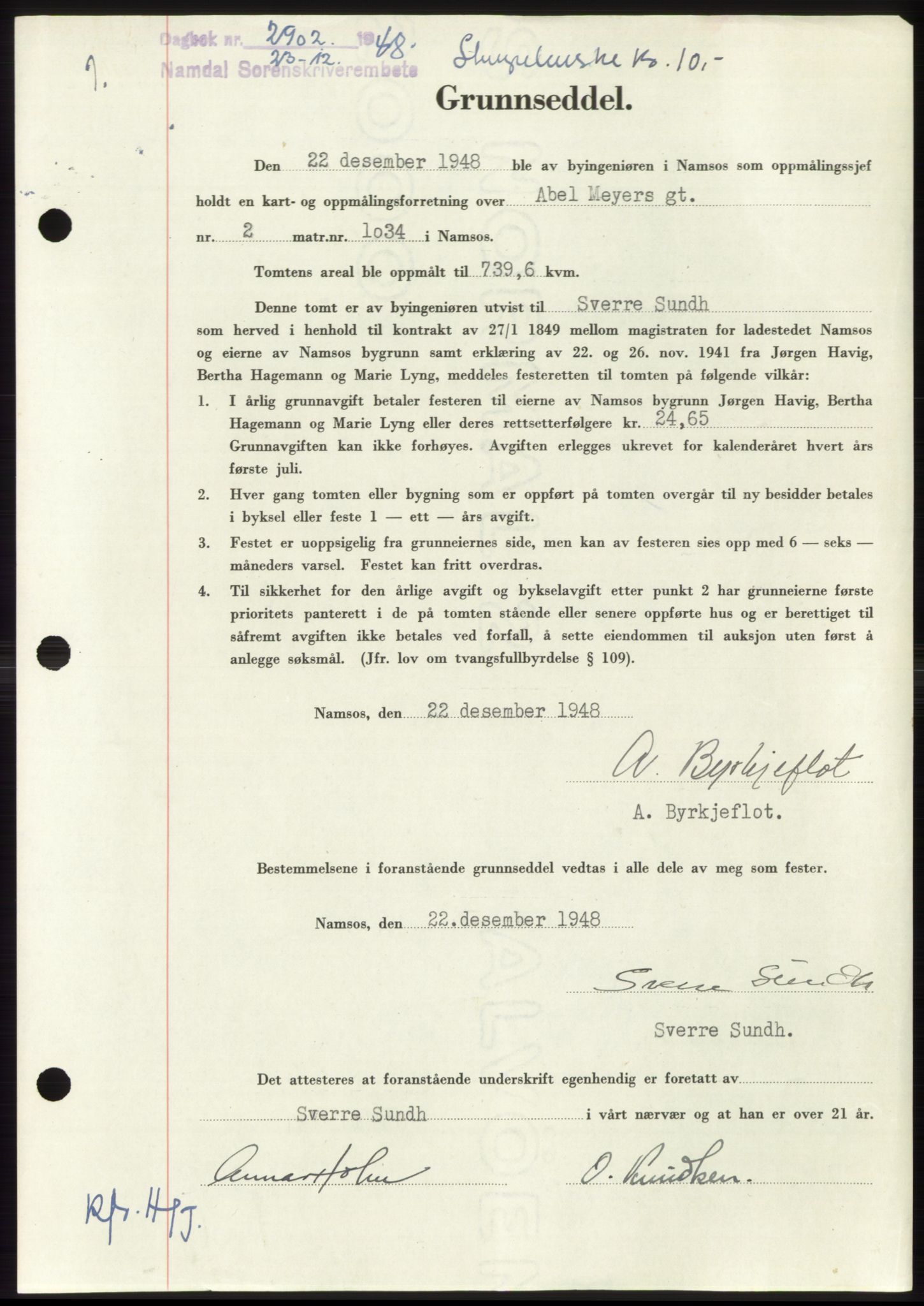 Namdal sorenskriveri, SAT/A-4133/1/2/2C: Pantebok nr. -, 1948-1948, Dagboknr: 2902/1948