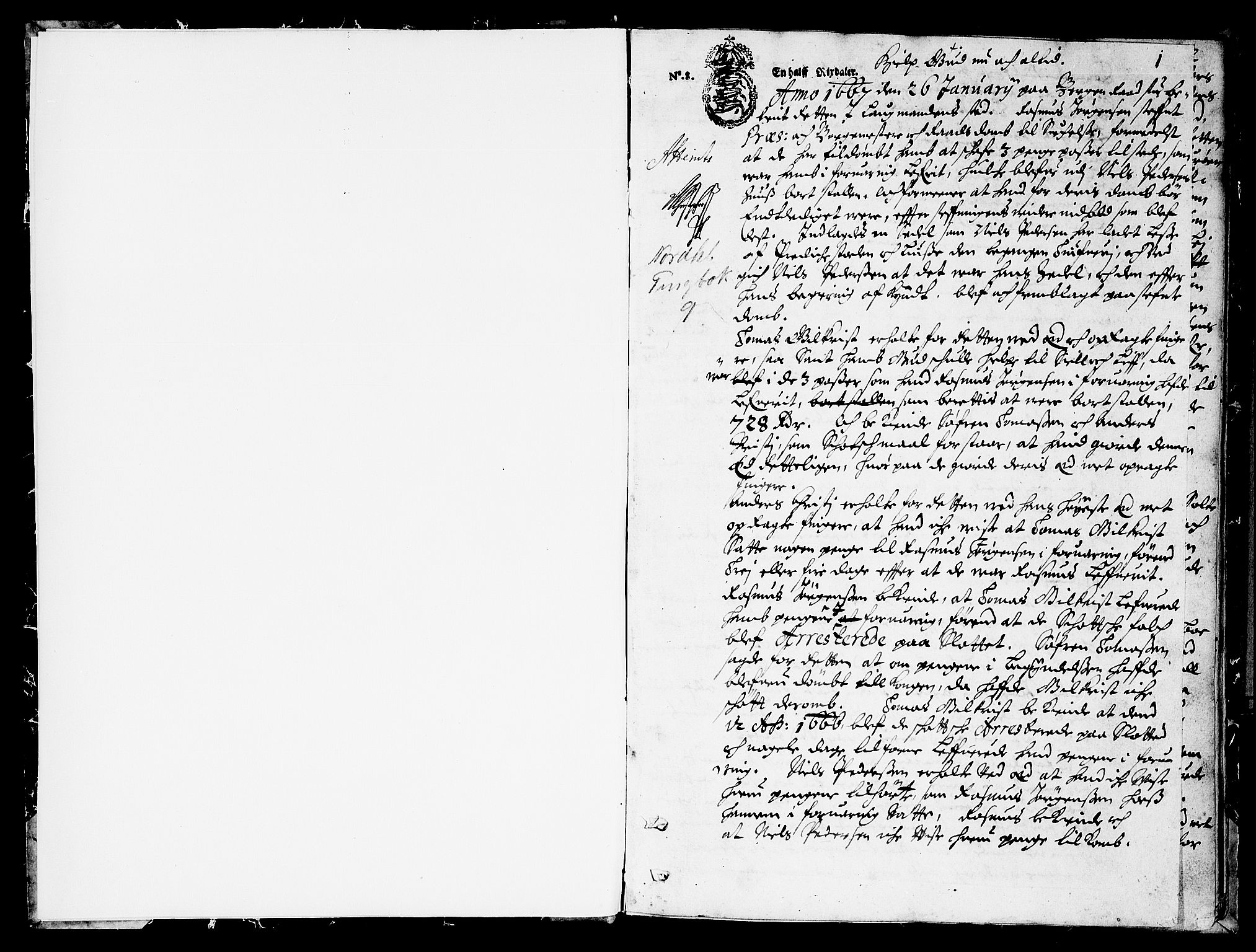 Nordhordland sorenskrivar, SAB/A-2901/1/F/Fa/L0009: Tingbok (justisprotokoll), 1667, s. 0b-1a