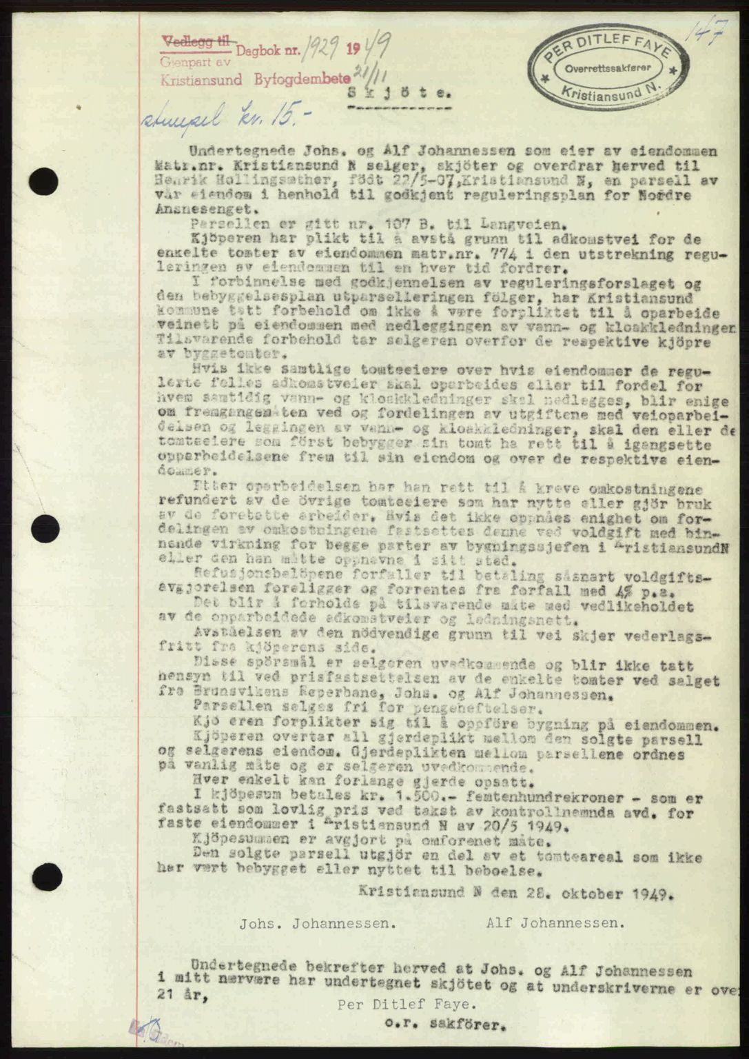 Kristiansund byfogd, AV/SAT-A-4587/A/27: Pantebok nr. 46, 1949-1950, Dagboknr: 1929/1949