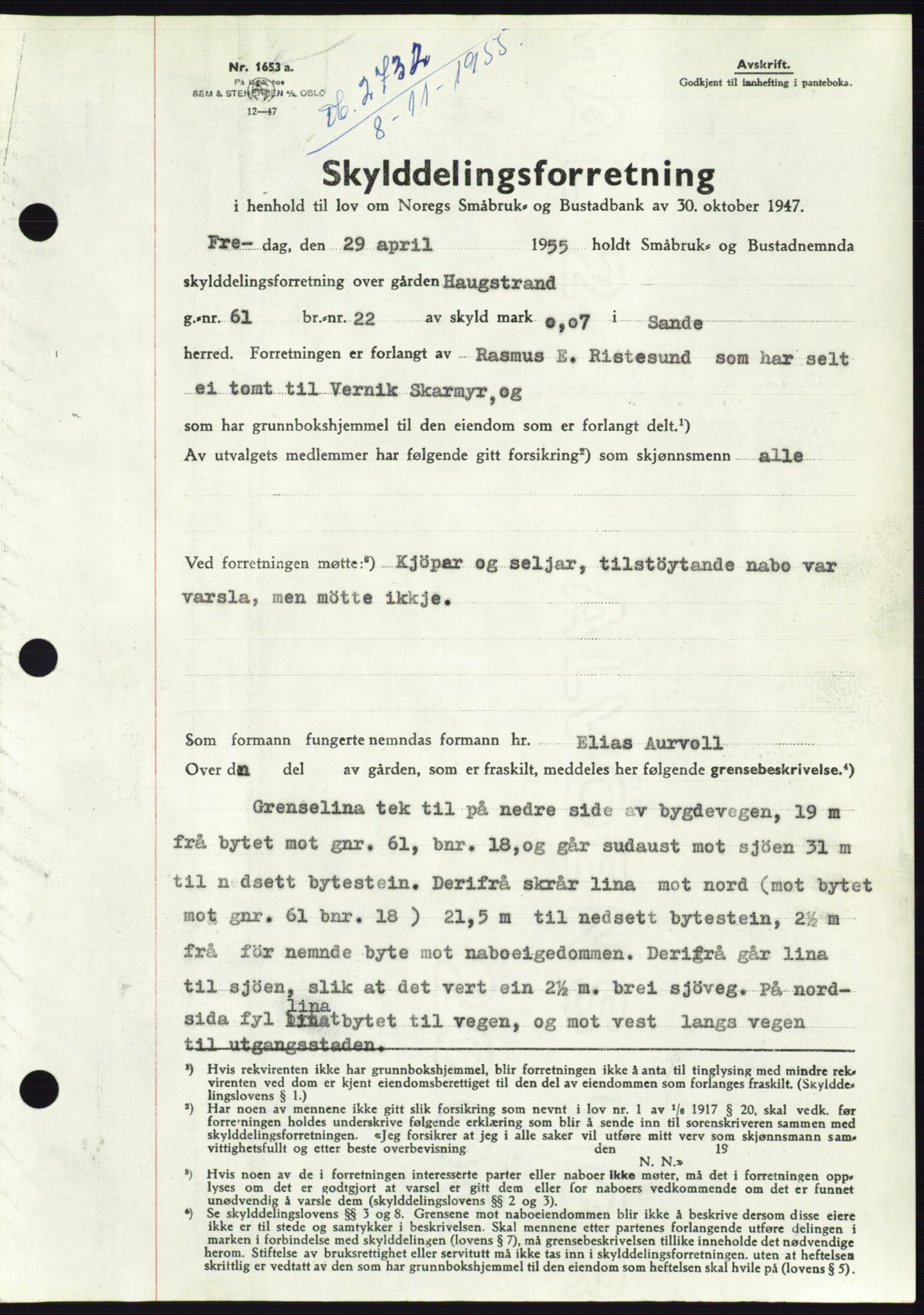 Søre Sunnmøre sorenskriveri, SAT/A-4122/1/2/2C/L0102: Pantebok nr. 28A, 1955-1956, Dagboknr: 2732/1955