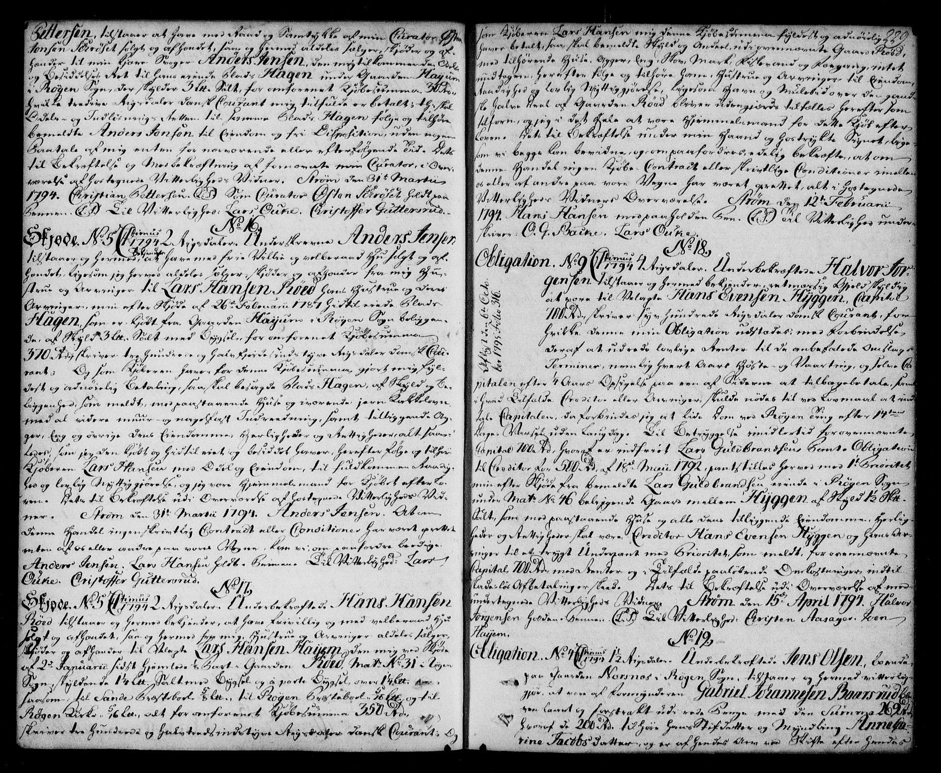 Lier, Røyken og Hurum sorenskriveri, SAKO/A-89/G/Ga/Gaa/L0005: Pantebok nr. V, 1788-1801, s. 229