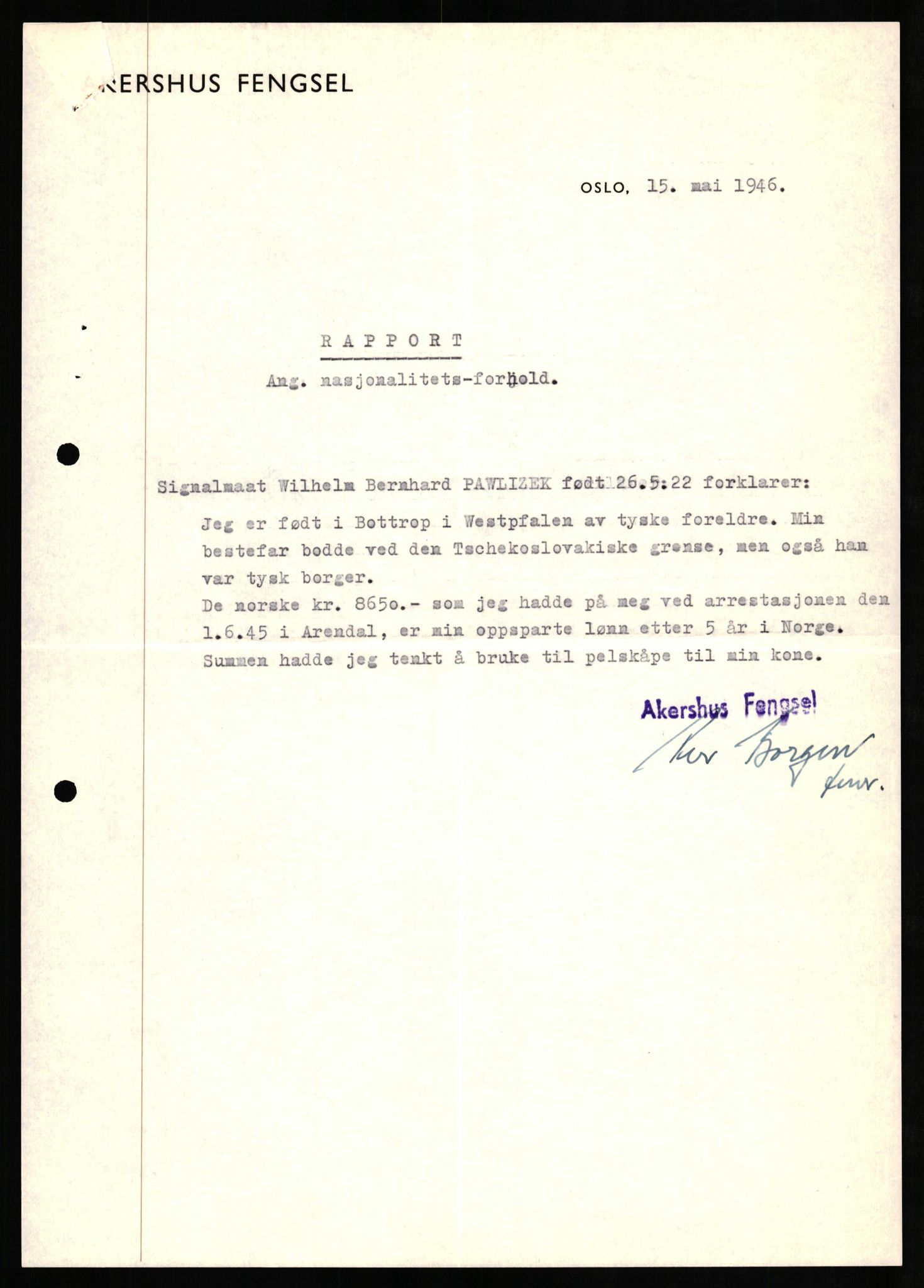 Forsvaret, Forsvarets overkommando II, AV/RA-RAFA-3915/D/Db/L0025: CI Questionaires. Tyske okkupasjonsstyrker i Norge. Tyskere., 1945-1946, s. 458