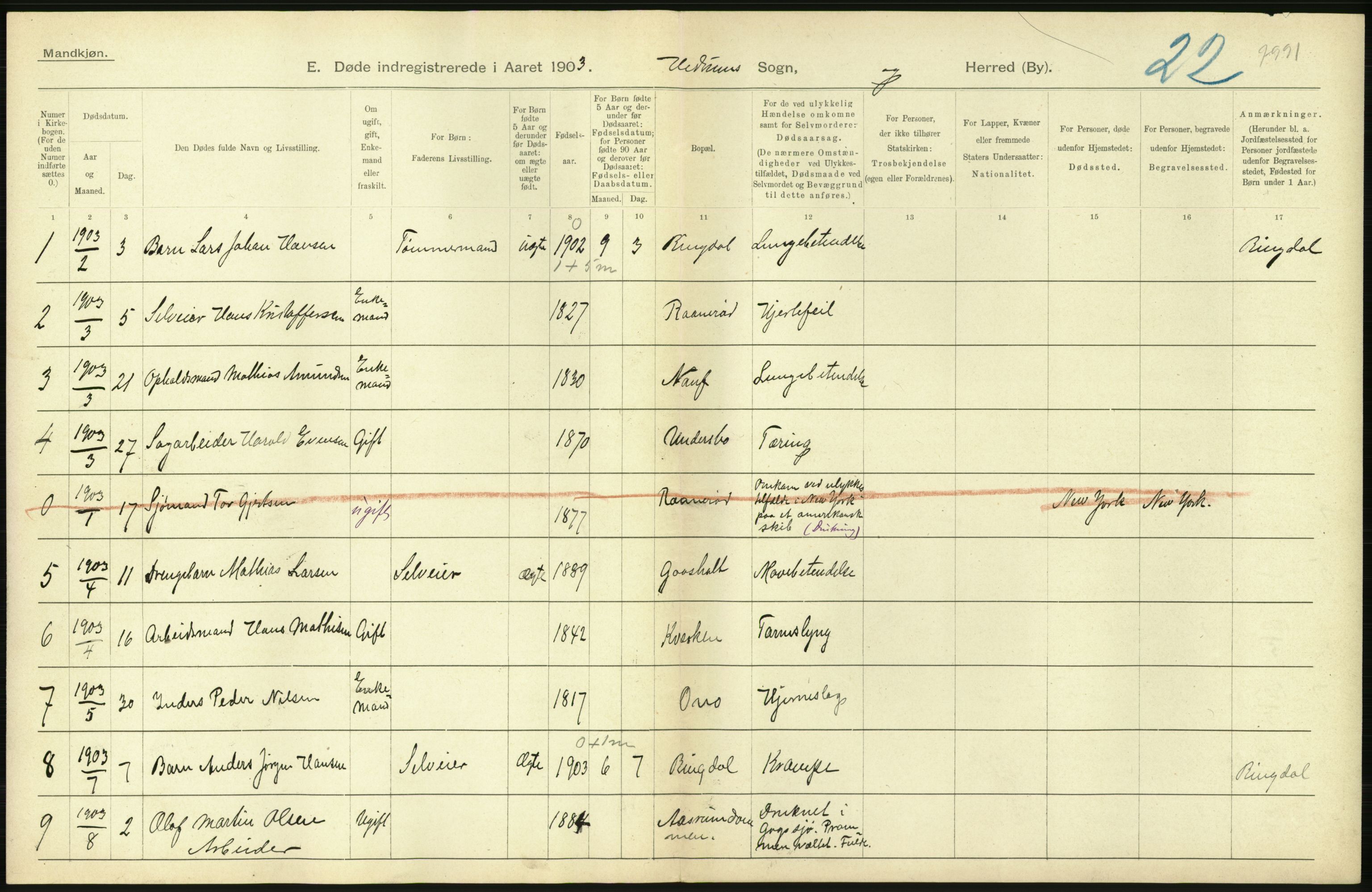 Statistisk sentralbyrå, Sosiodemografiske emner, Befolkning, AV/RA-S-2228/D/Df/Dfa/Dfaa/L0008: Jarlsberg og Larvik amt: Fødte, gifte, døde, 1903, s. 500