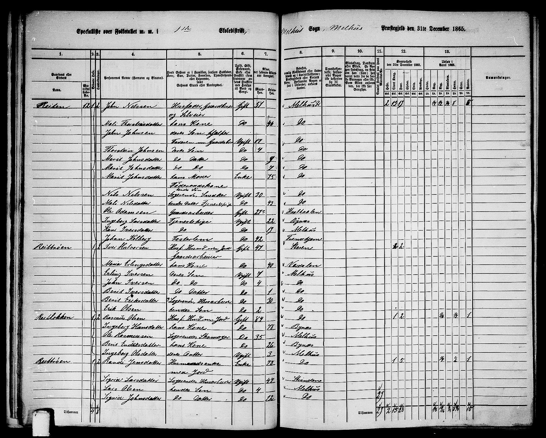 RA, Folketelling 1865 for 1653P Melhus prestegjeld, 1865, s. 23