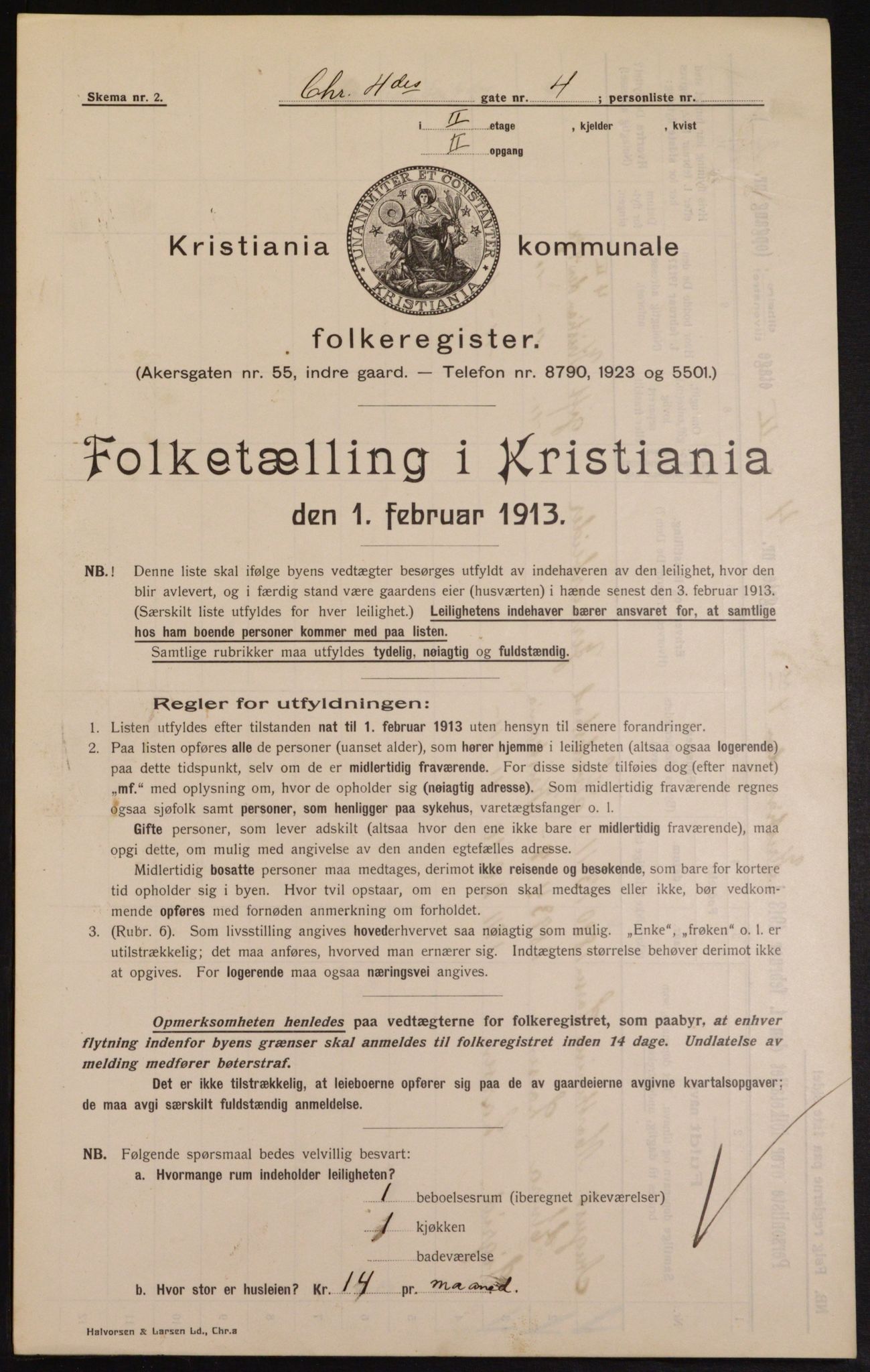 OBA, Kommunal folketelling 1.2.1913 for Kristiania, 1913, s. 53853