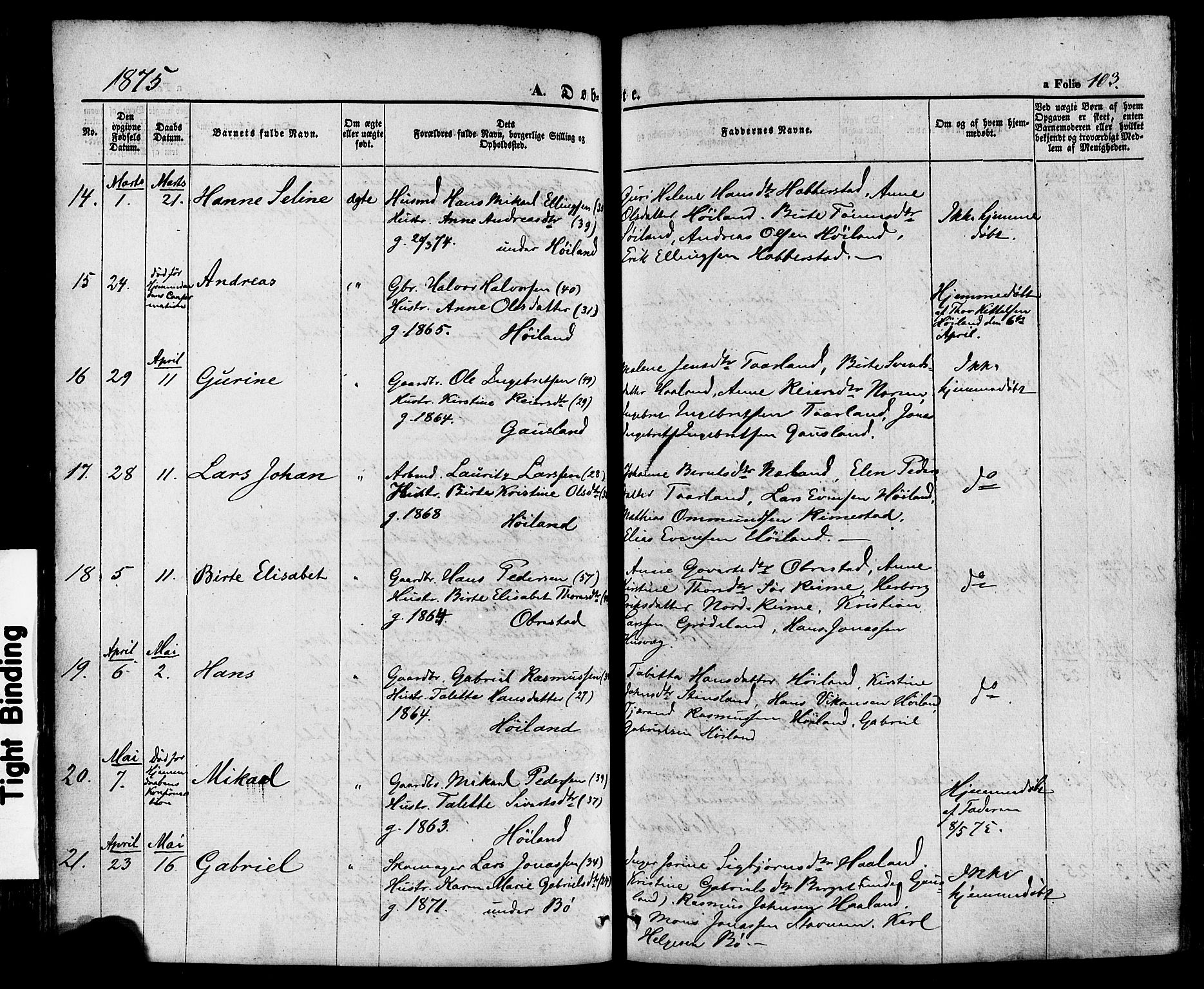 Hå sokneprestkontor, AV/SAST-A-101801/001/30BA/L0008: Ministerialbok nr. A 7, 1853-1878, s. 103
